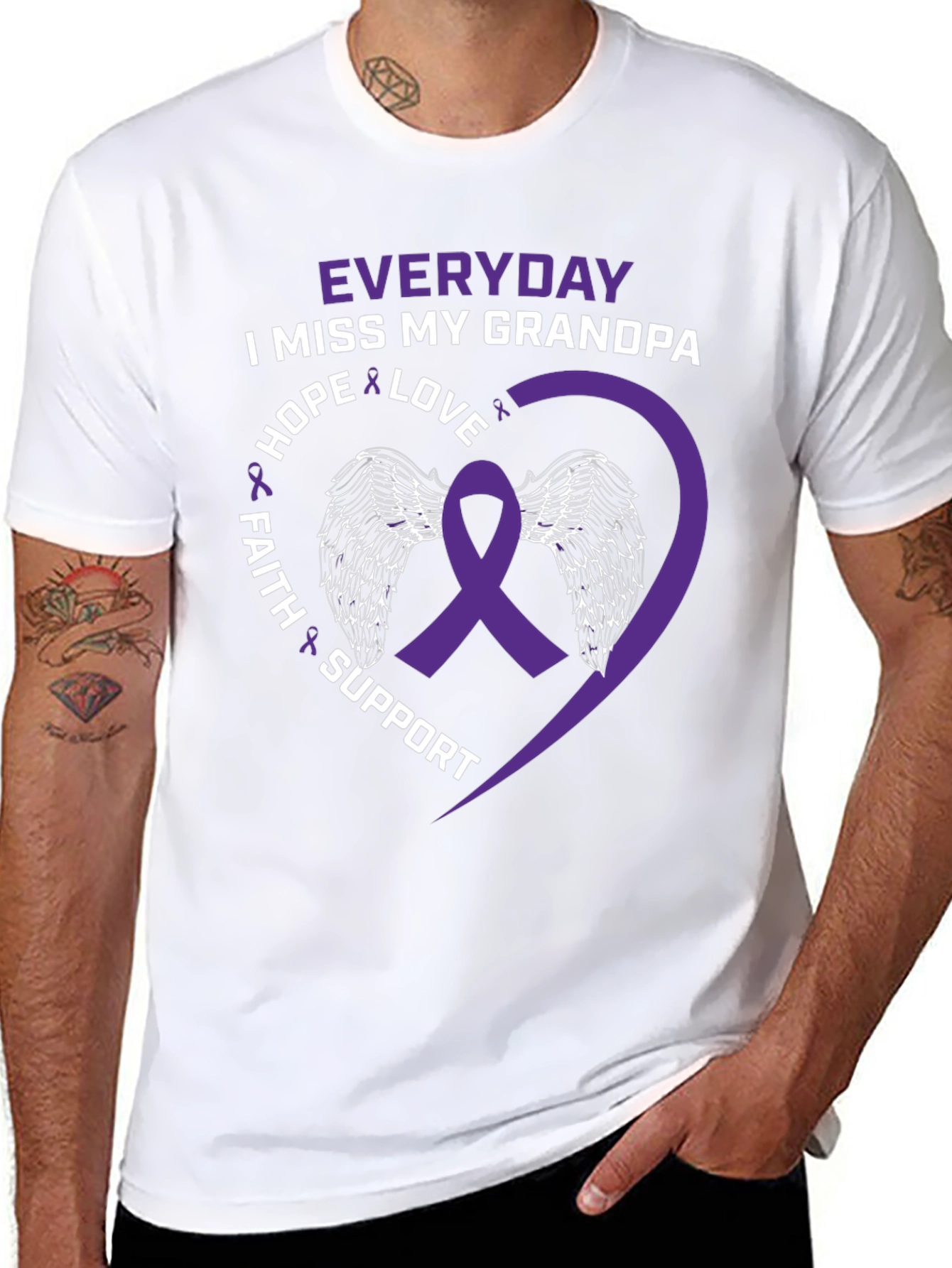 Everyday I Miss My Grandpa T-Shirt Purple Ribbon Wings