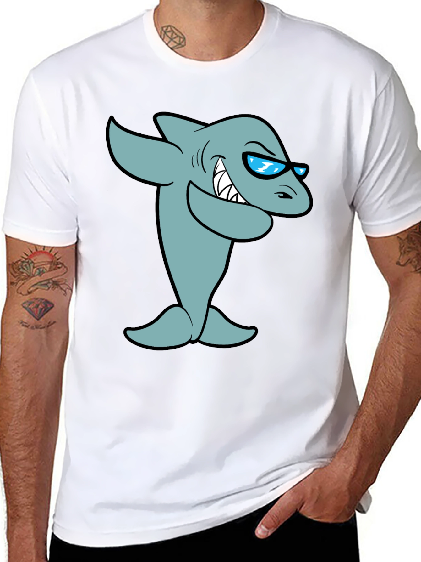 Cool Cartoon Shark Graphic T-Shirt