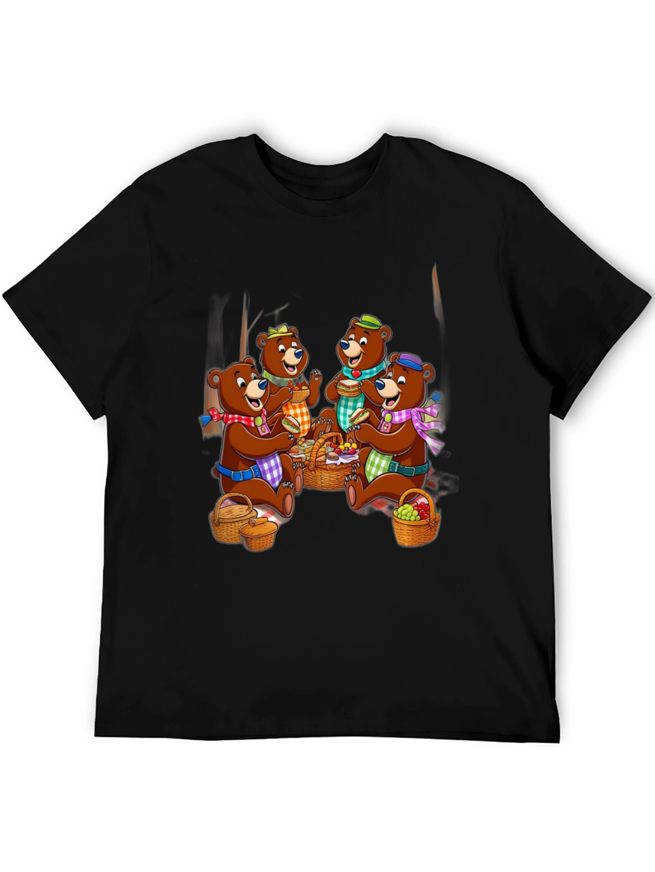 Bear Family Picnic Black T-Shirt