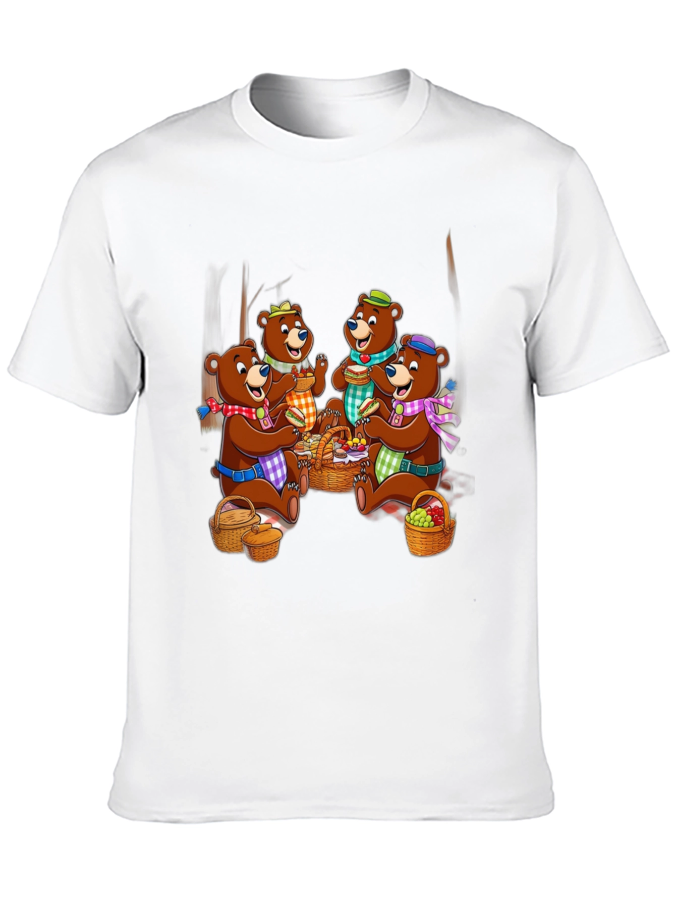 Bear Family Picnic Black T-Shirt