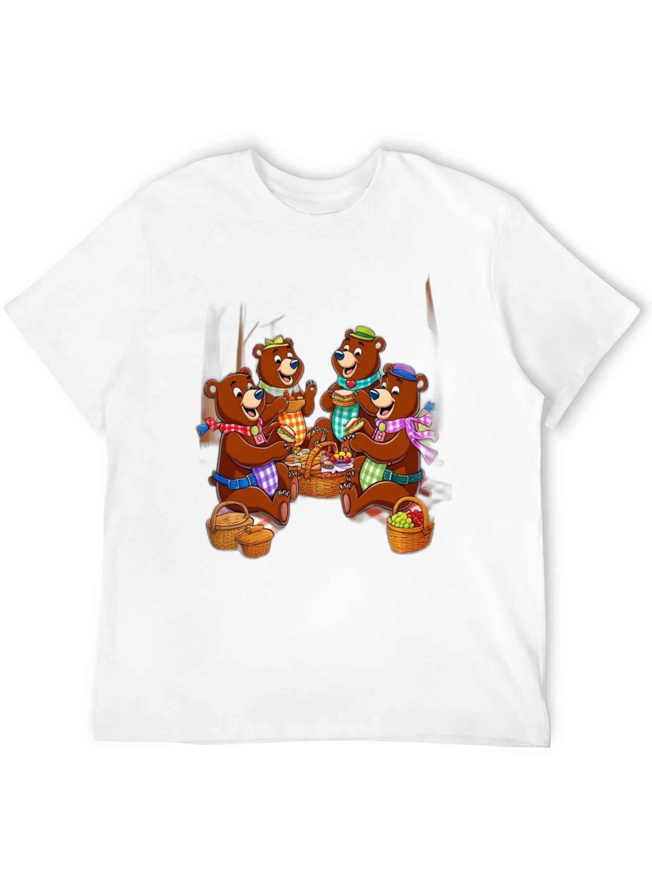 Bear Family Picnic Black T-Shirt