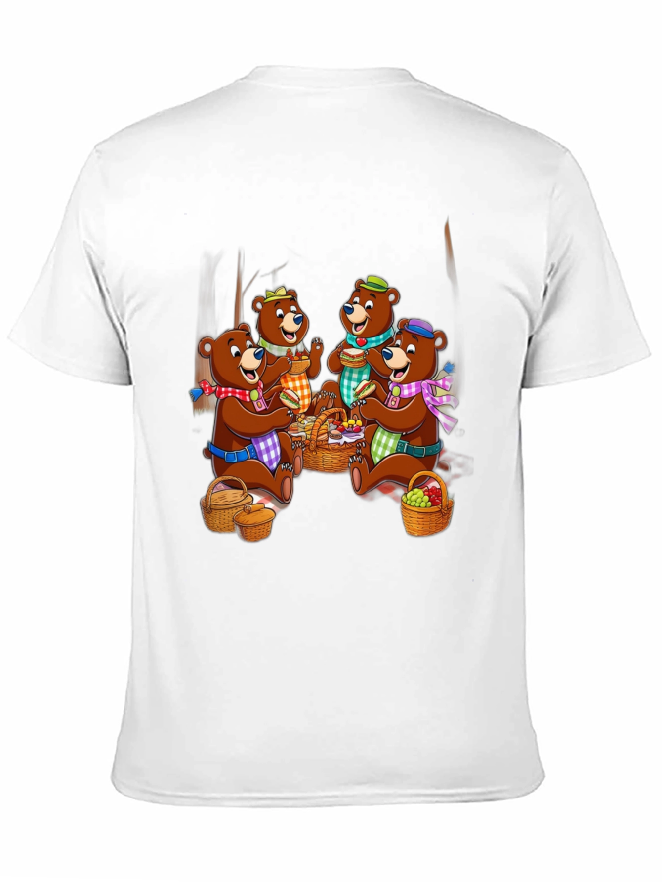 Bear Family Picnic Black T-Shirt