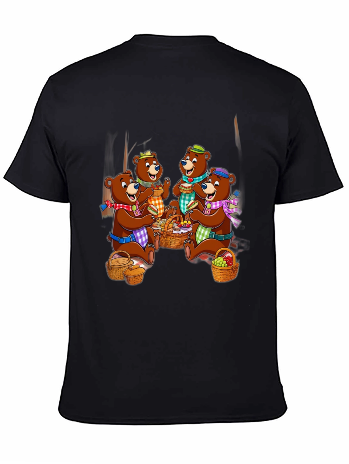 Bear Family Picnic Black T-Shirt
