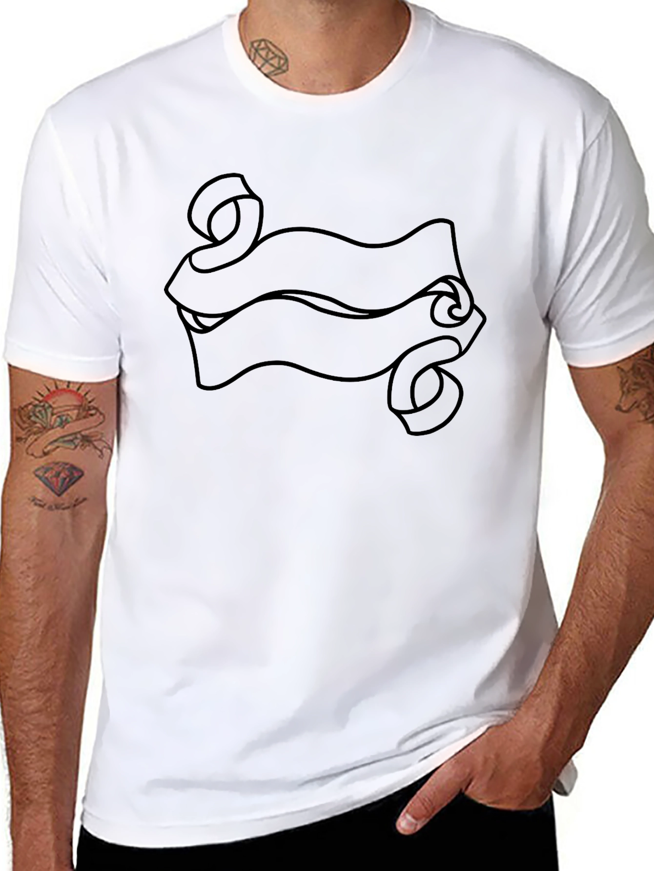 Black T-Shirt with Scroll Banner Design
