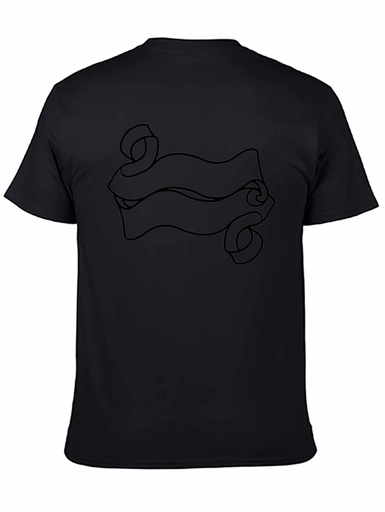 Black T-Shirt with Scroll Banner Design