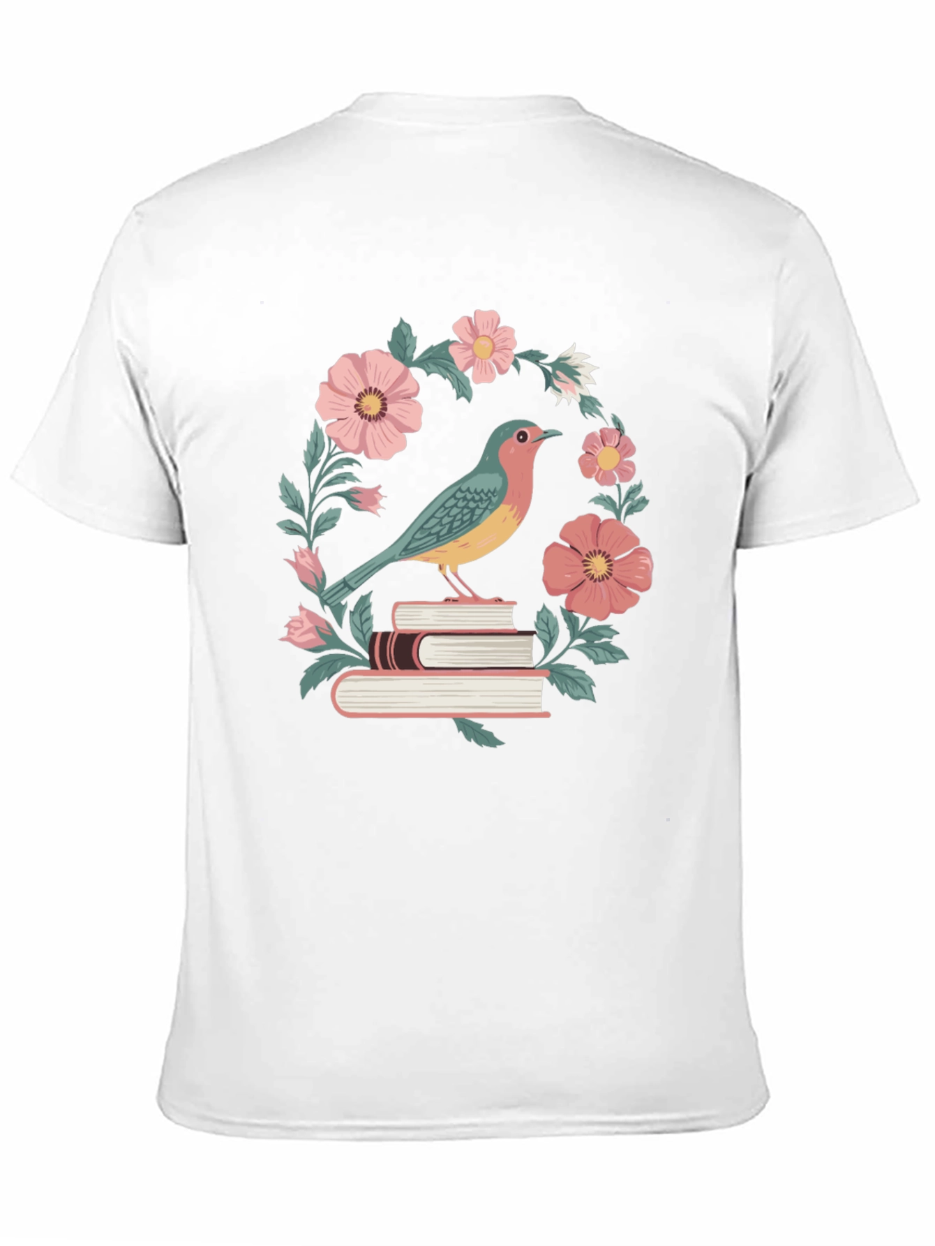 Bird on Books Floral T-Shirt