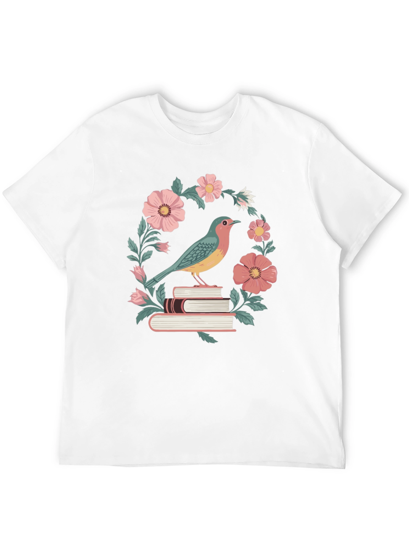 Bird on Books Floral T-Shirt