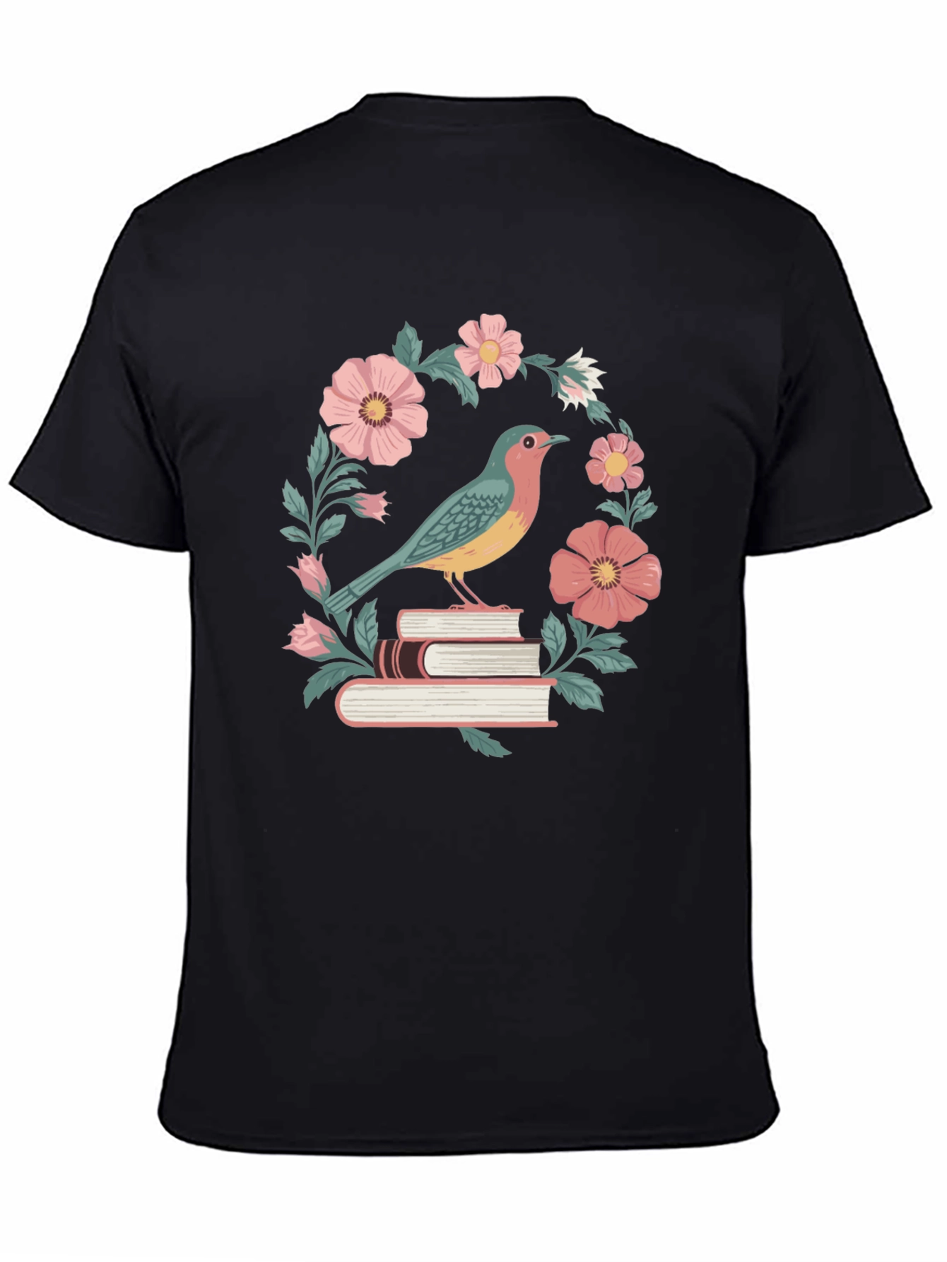 Bird on Books Floral T-Shirt