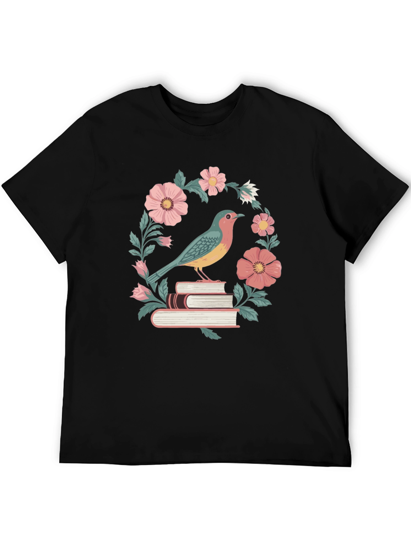Bird on Books Floral T-Shirt