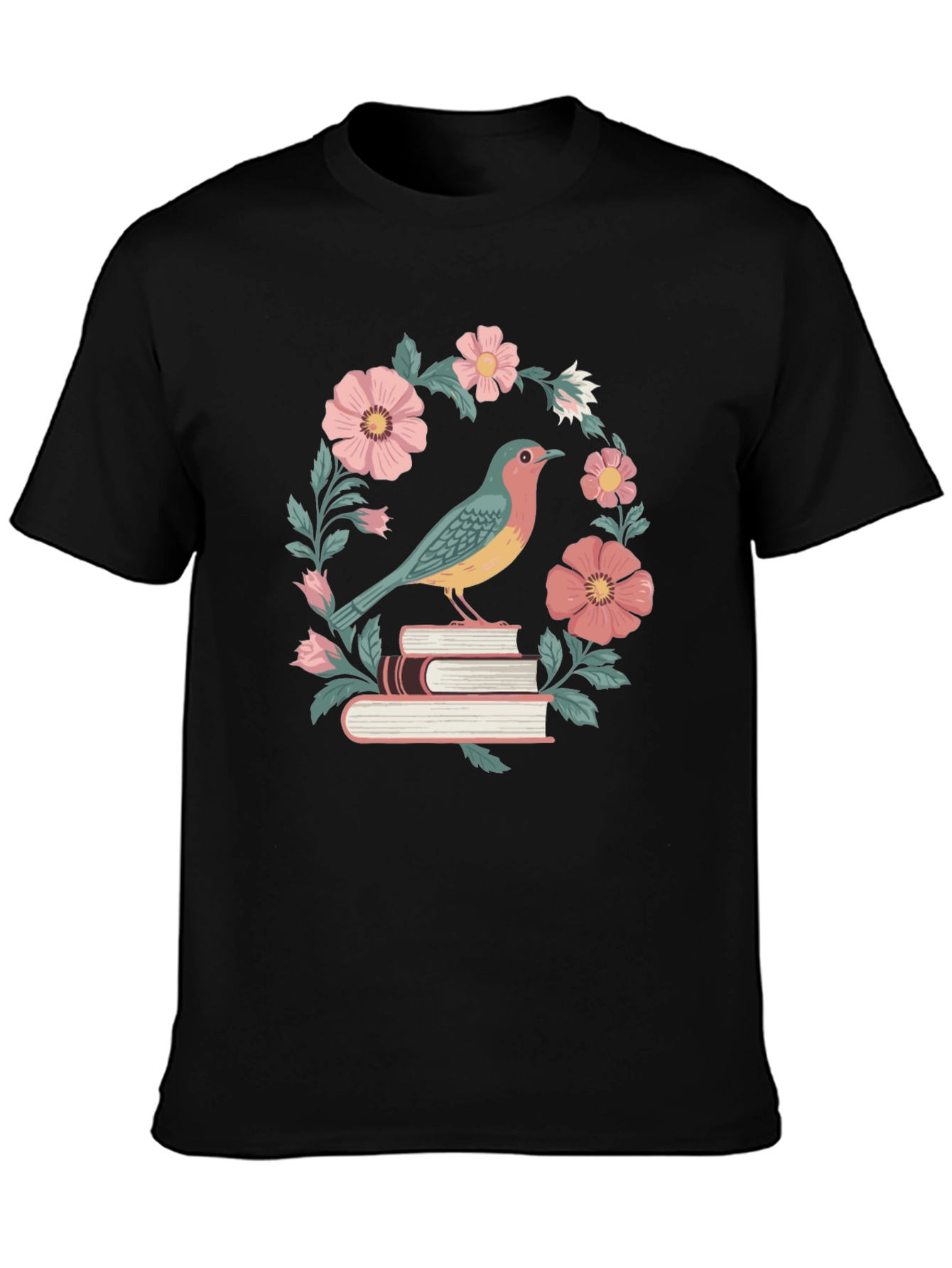 Bird on Books Floral T-Shirt