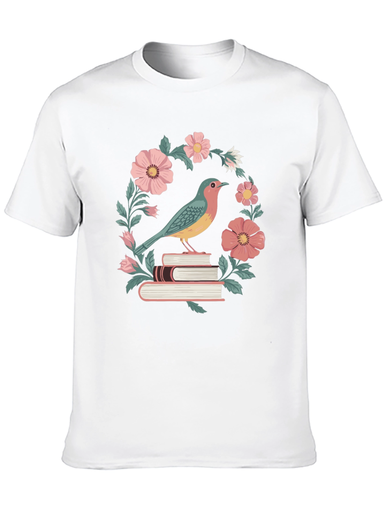 Bird on Books Floral T-Shirt