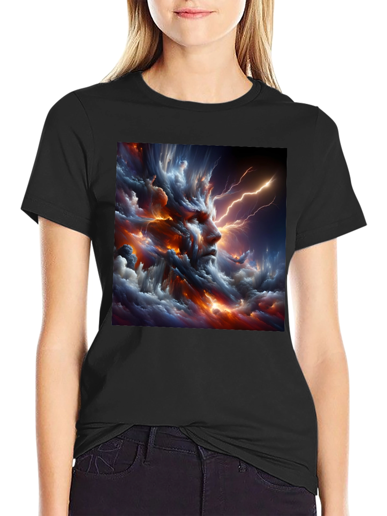 Storm God Graphic Print Black T-Shirt