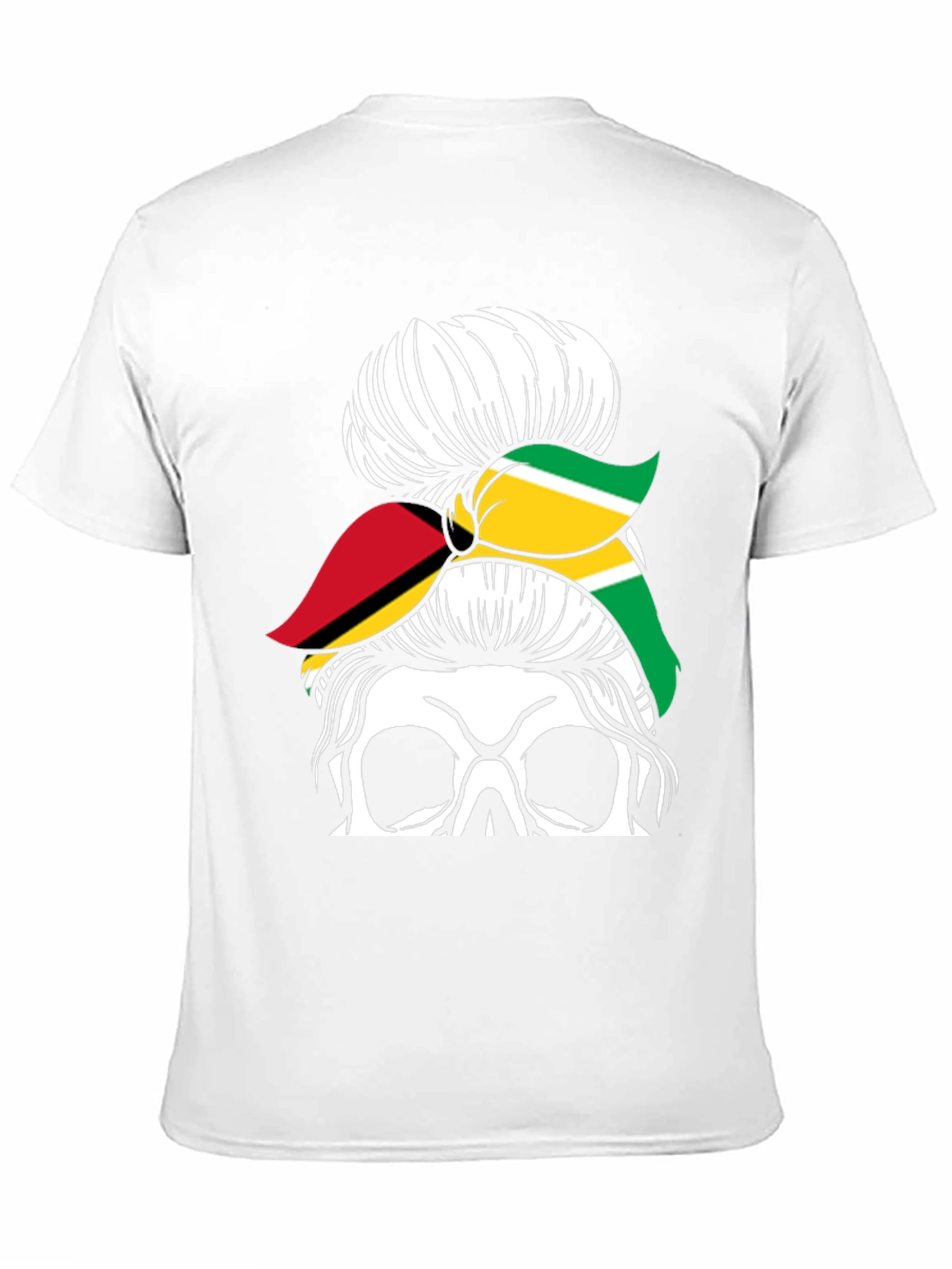 Skull Messy Bun Guyana Flag T-Shirt