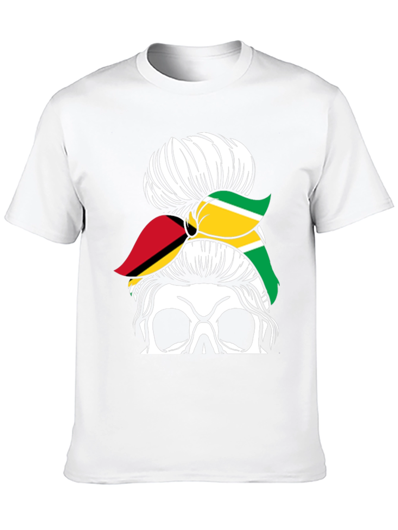 Skull Messy Bun Guyana Flag T-Shirt