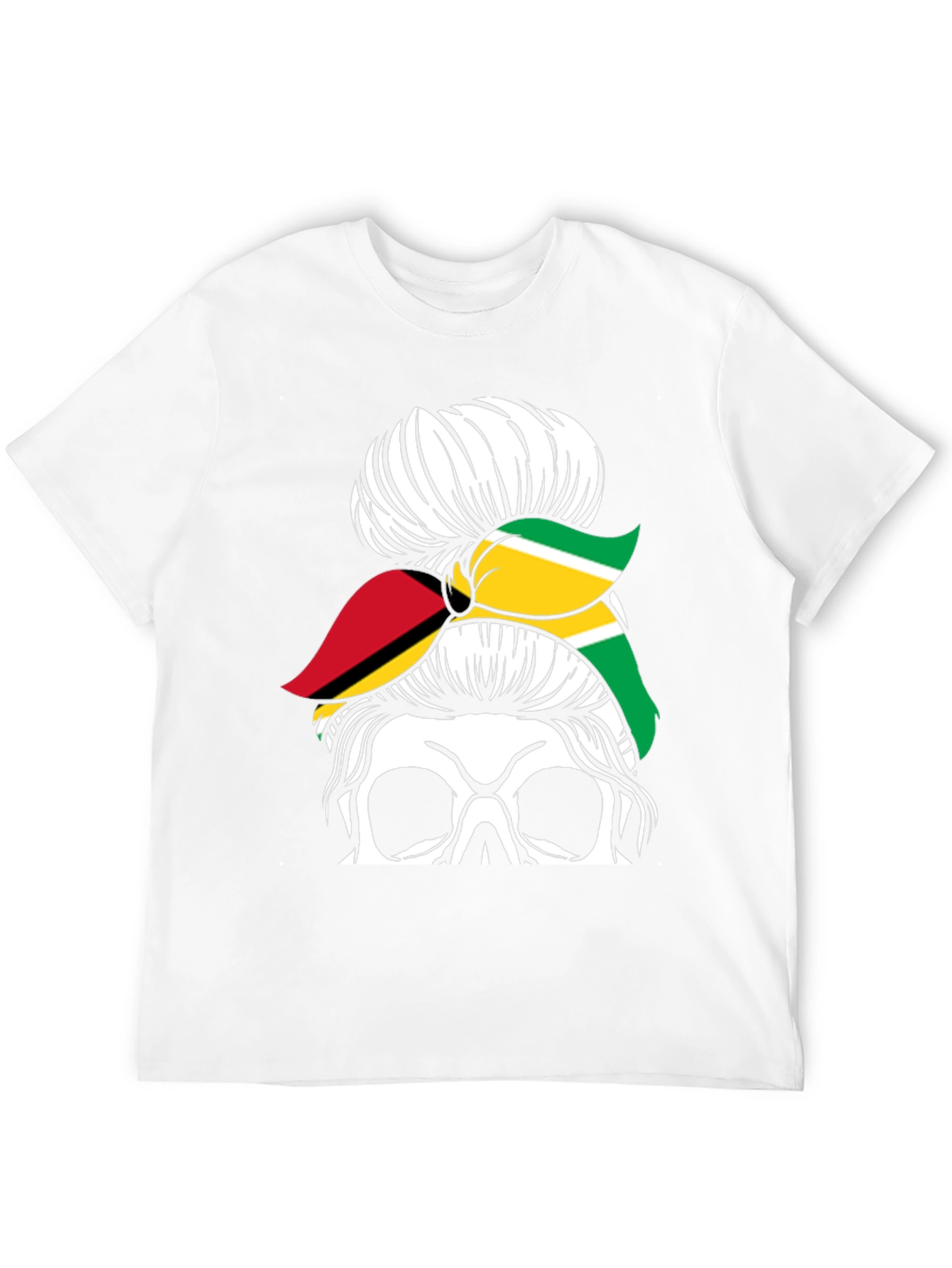 Skull Messy Bun Guyana Flag T-Shirt