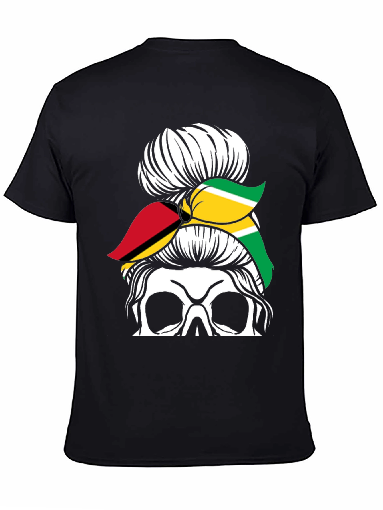 Skull Messy Bun Guyana Flag T-Shirt