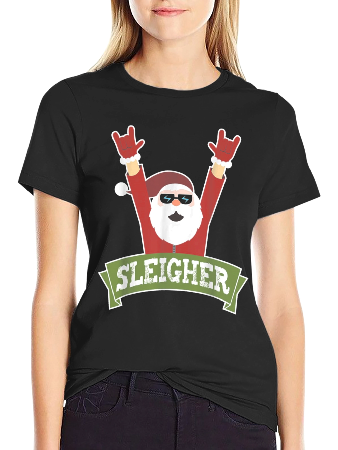 Sleigher Rock Santa Christmas Graphic Tee