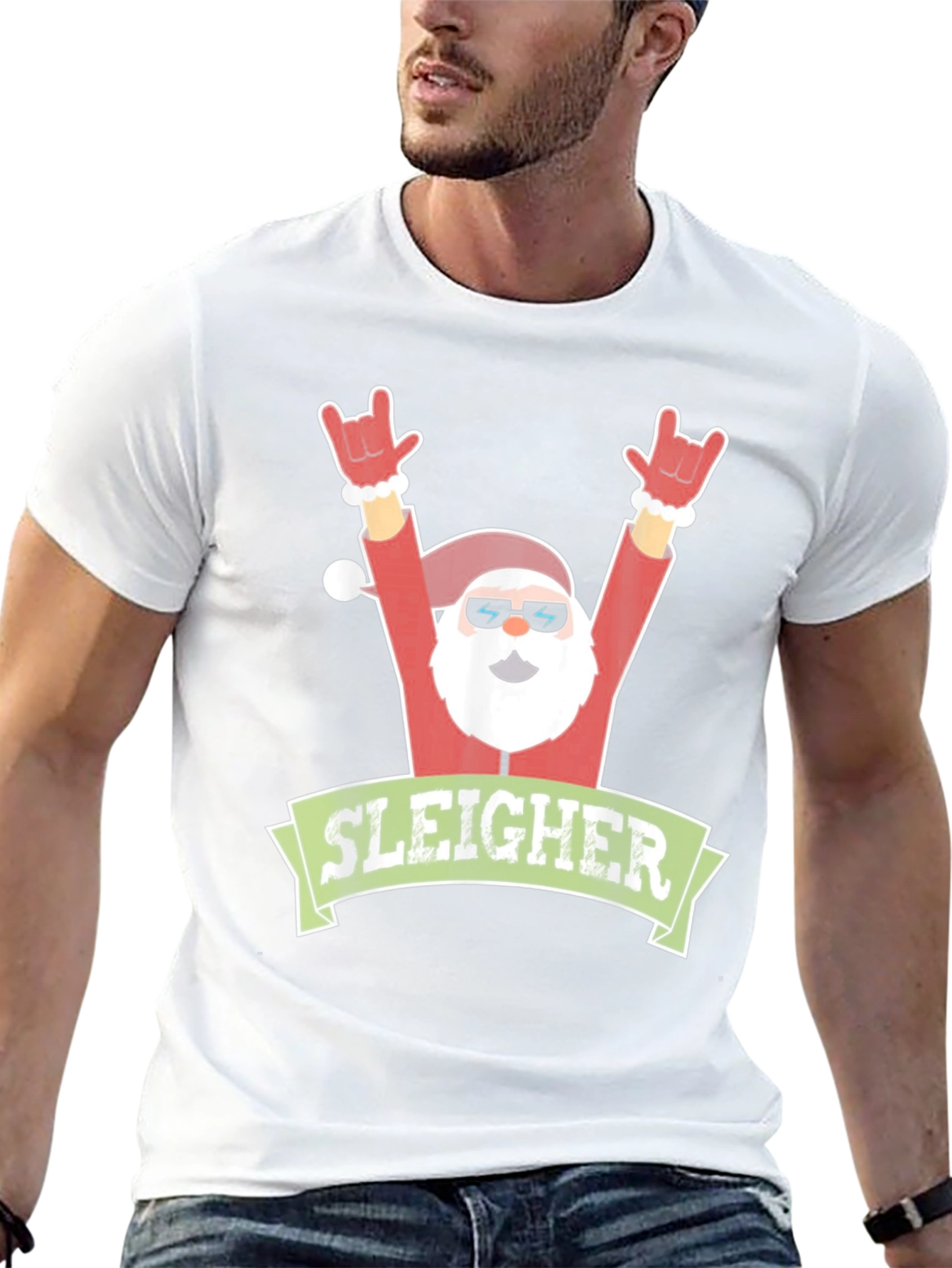 Sleigher Rock Santa Christmas Graphic Tee