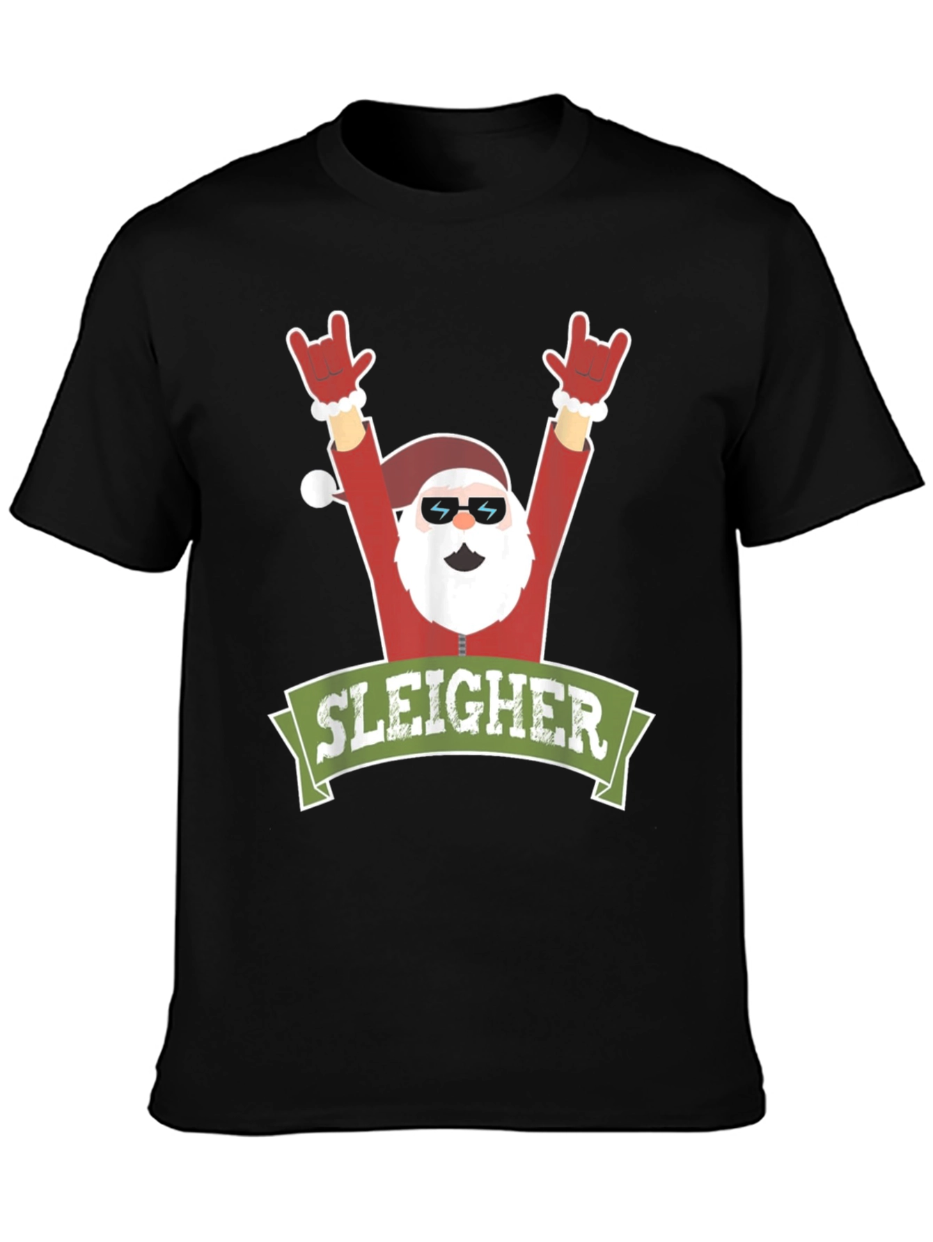Sleigher Rock Santa Christmas Graphic Tee