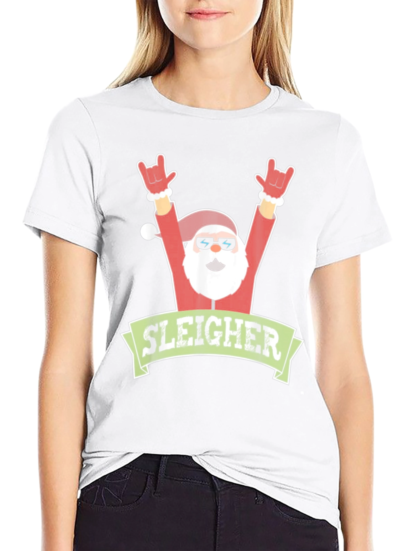 Sleigher Rock Santa Christmas Graphic Tee