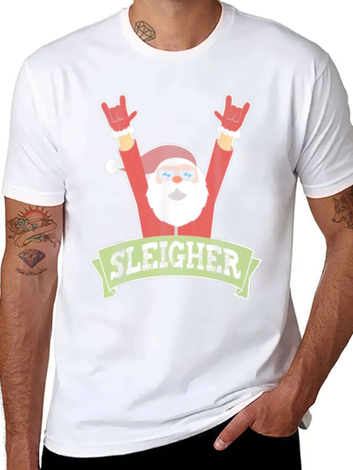 Sleigher Rock Santa Christmas Graphic Tee