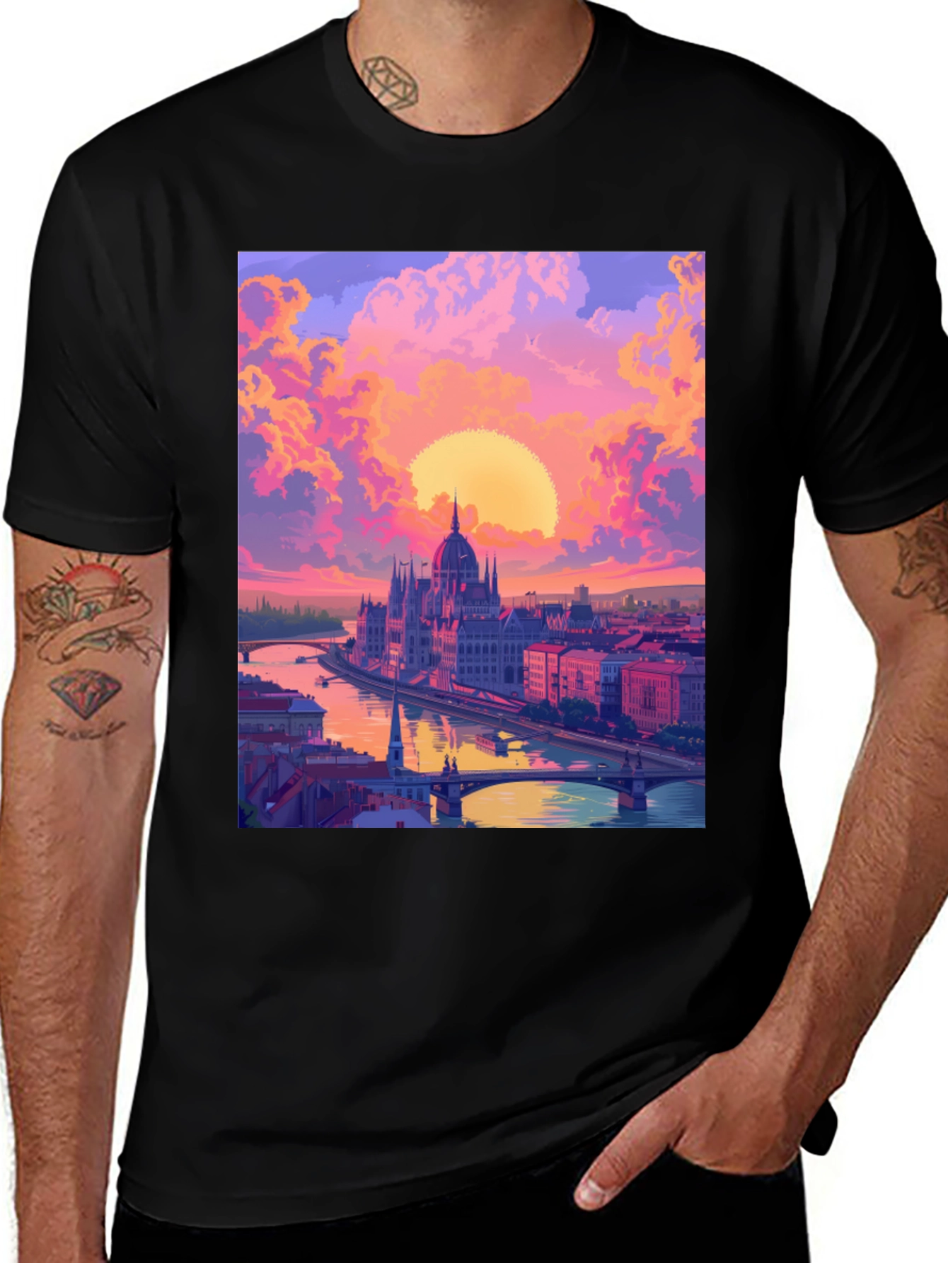 Budapest Sunset Graphic Tee - Vibrant Cityscape Design