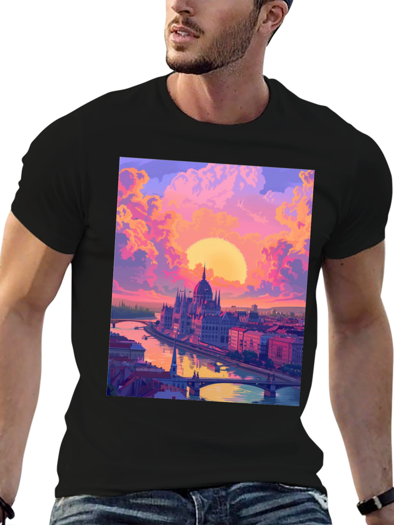 Budapest Sunset Graphic Tee - Vibrant Cityscape Design