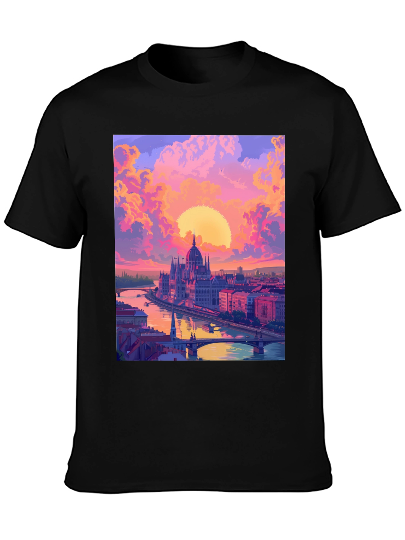 Budapest Sunset Graphic Tee - Vibrant Cityscape Design