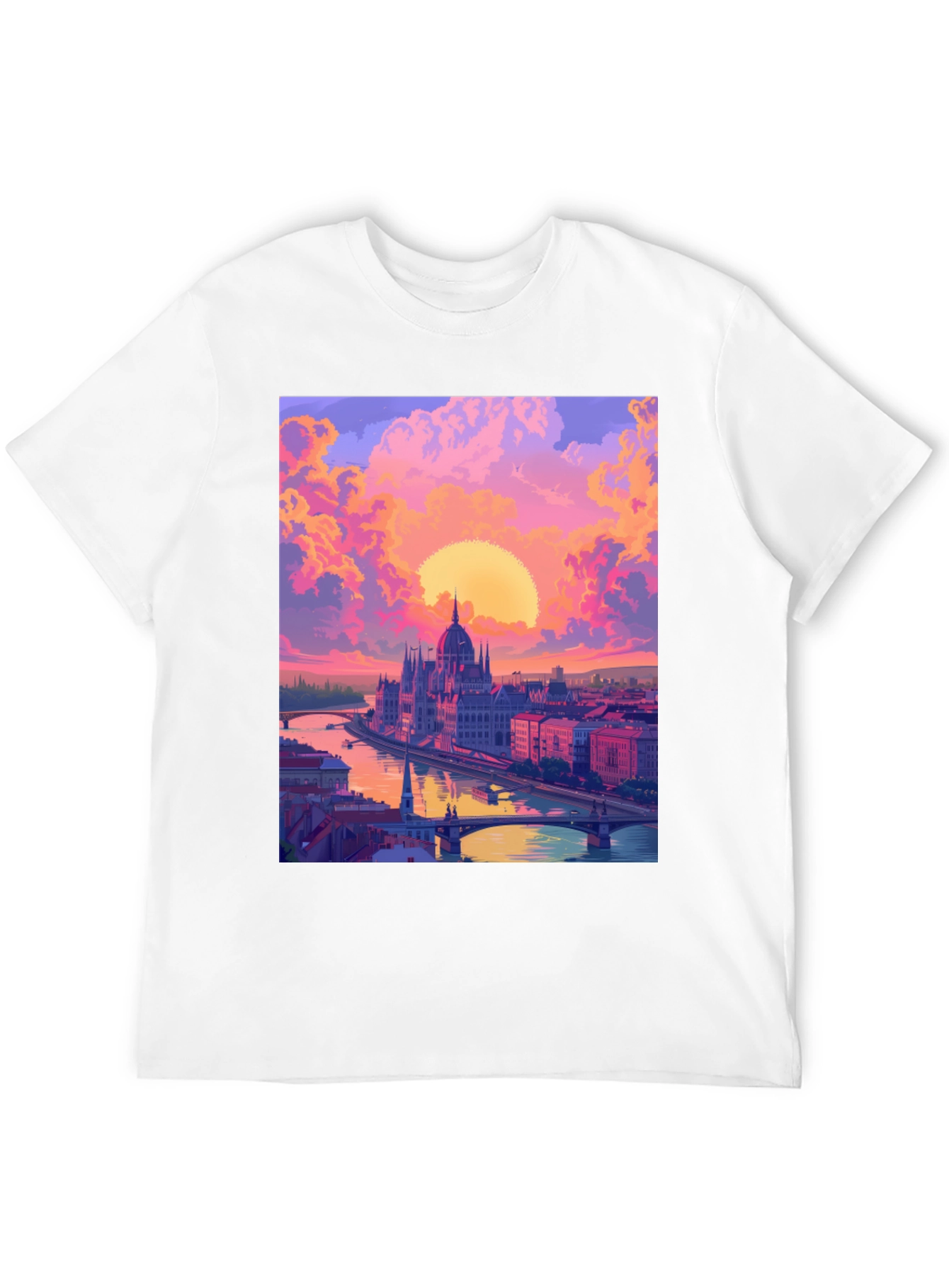 Budapest Sunset Graphic Tee - Vibrant Cityscape Design
