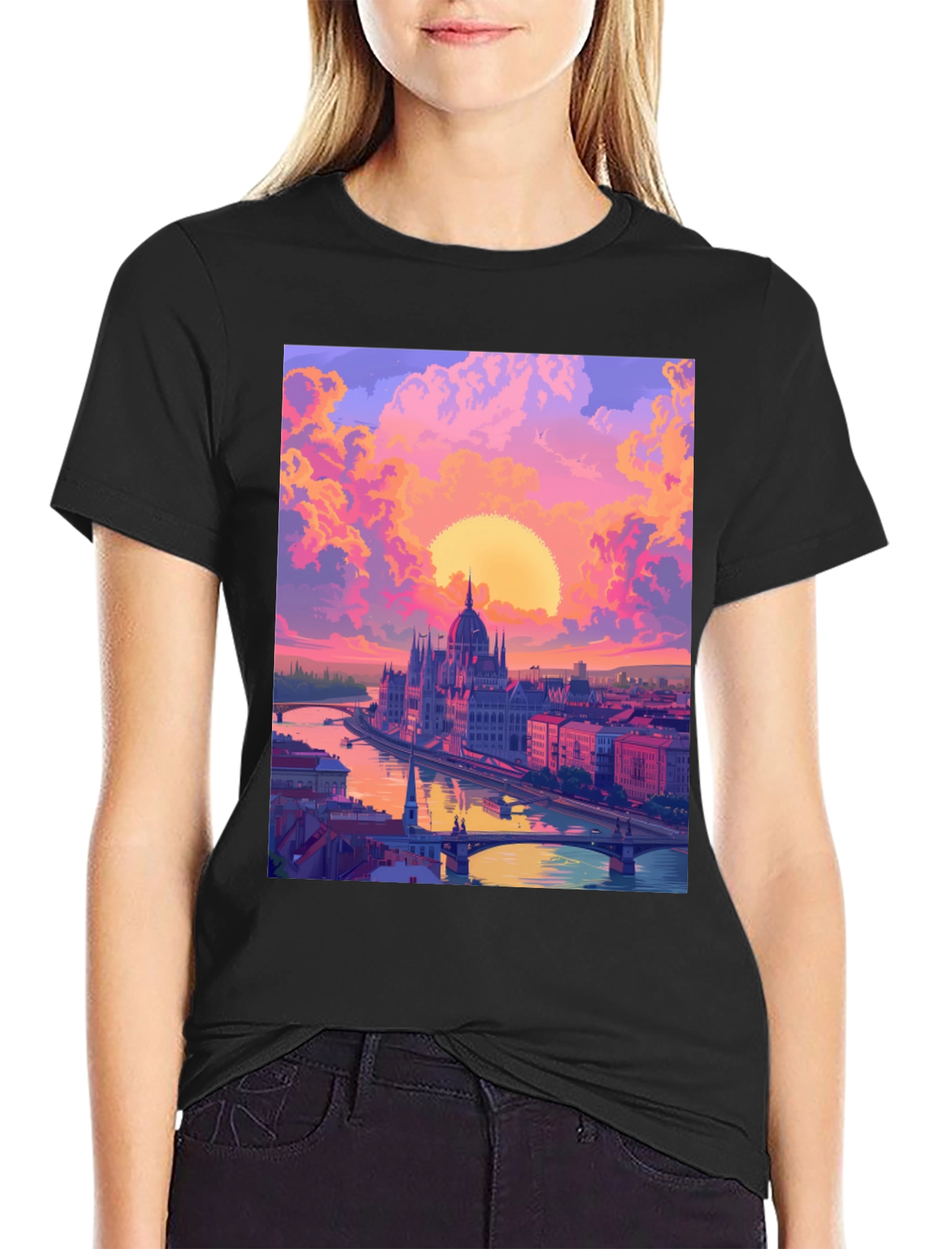 Budapest Sunset Graphic Tee - Vibrant Cityscape Design
