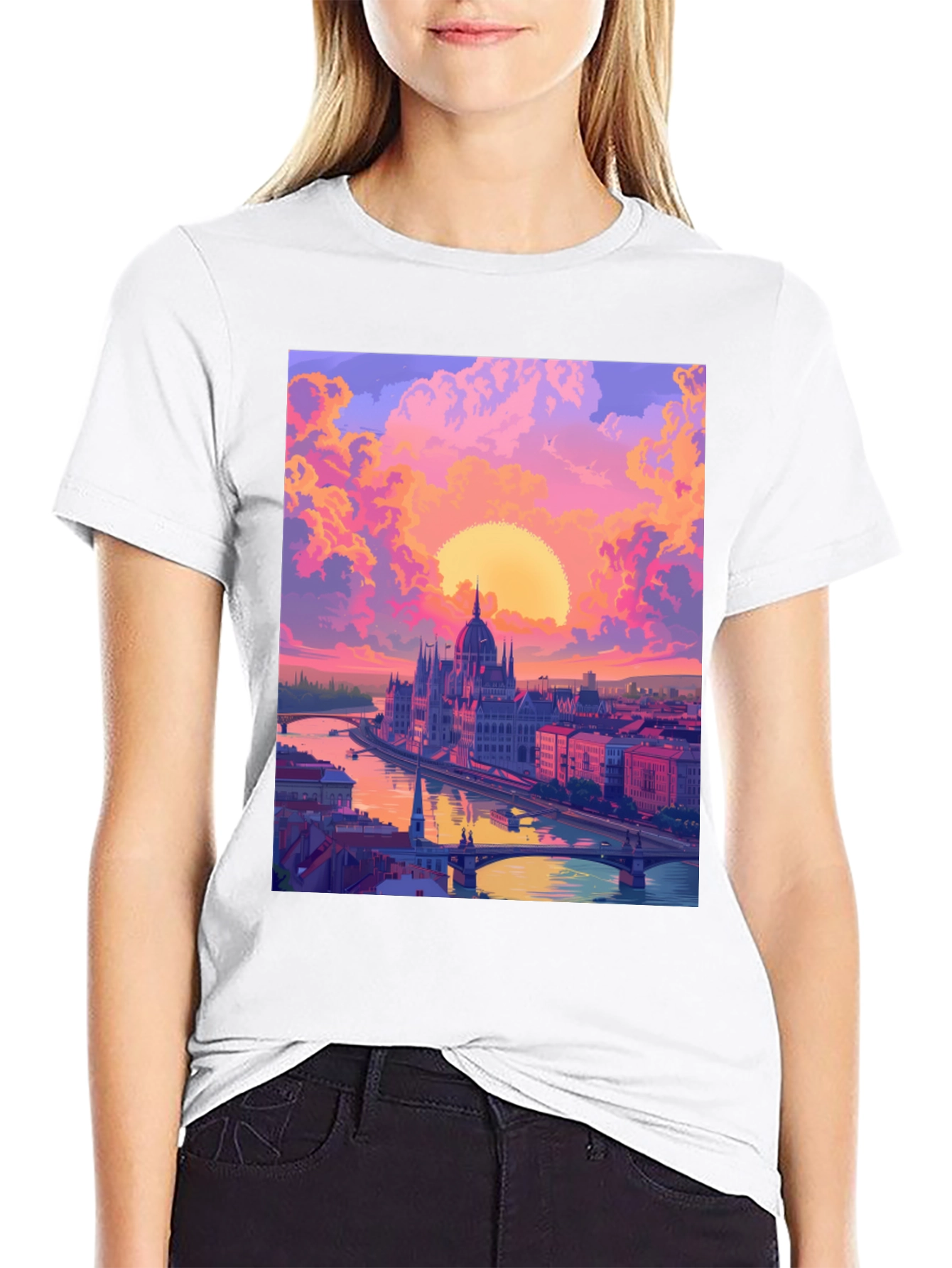 Budapest Sunset Graphic Tee - Vibrant Cityscape Design