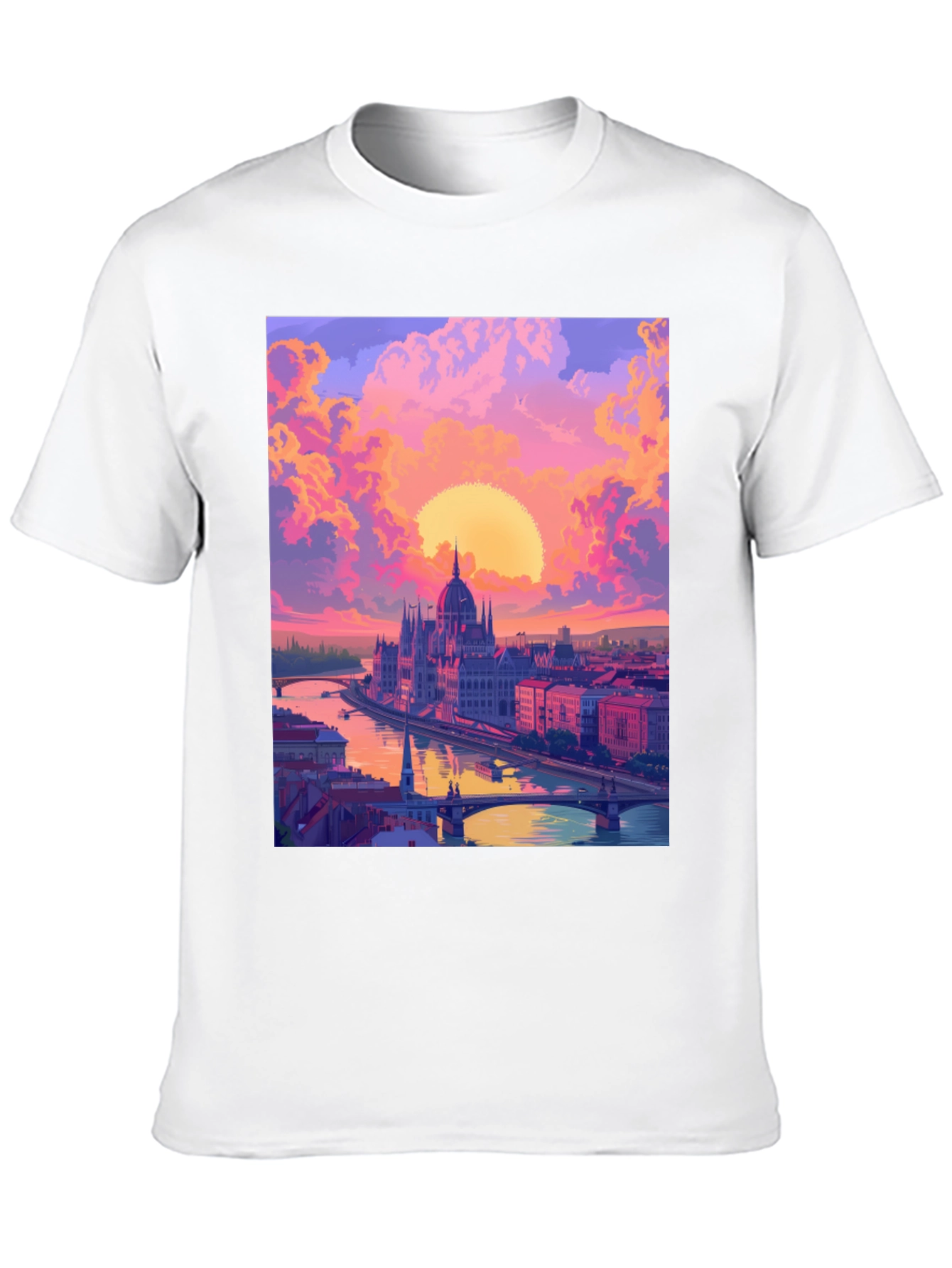 Budapest Sunset Graphic Tee - Vibrant Cityscape Design