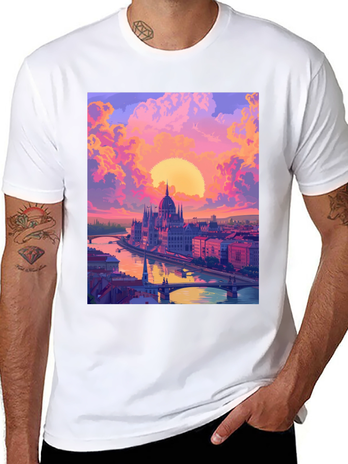 Budapest Sunset Graphic Tee - Vibrant Cityscape Design