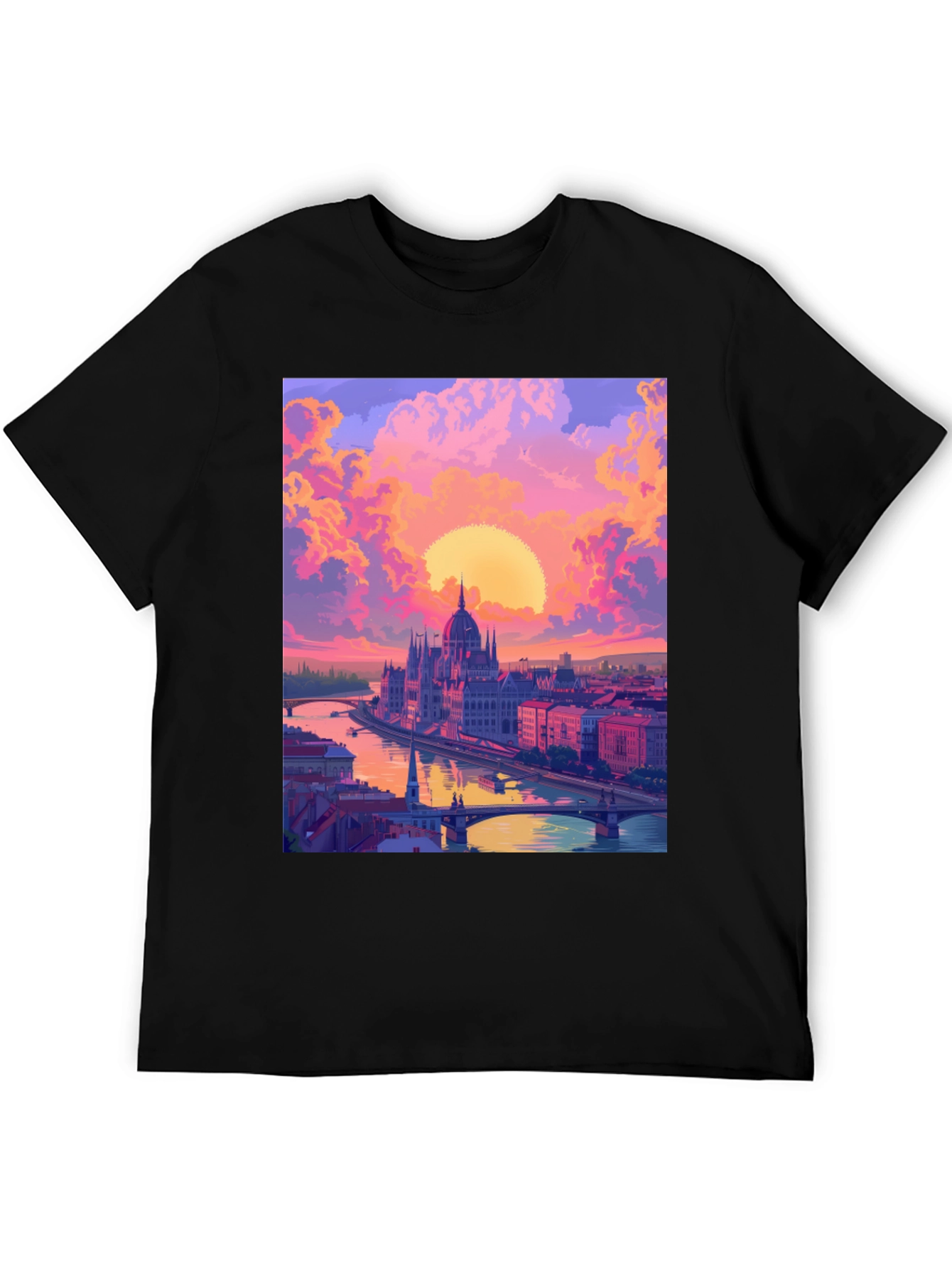 Budapest Sunset Graphic Tee - Vibrant Cityscape Design