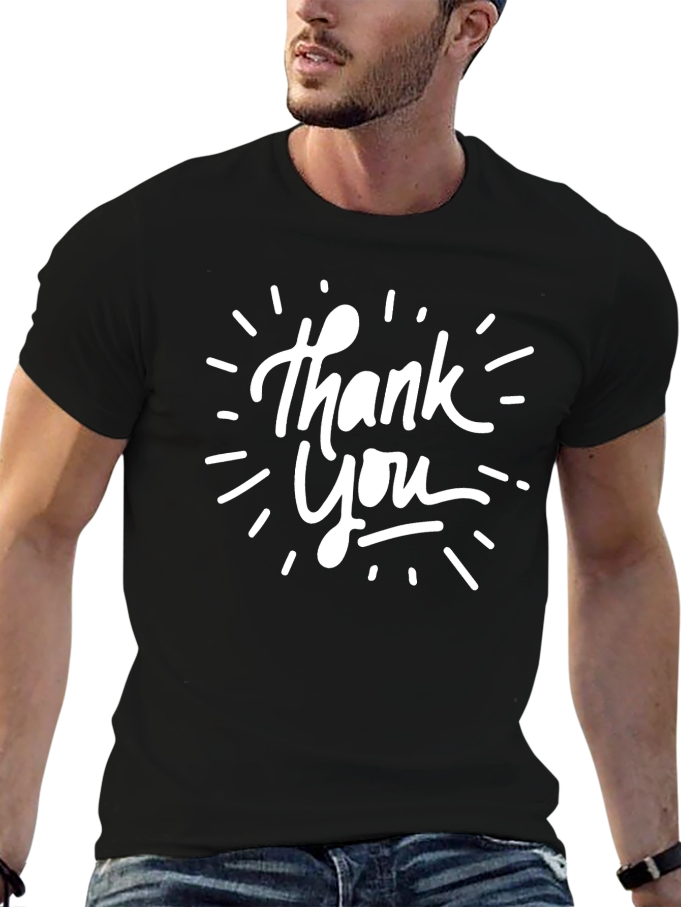 Thank You Graphic Print Black T-Shirt