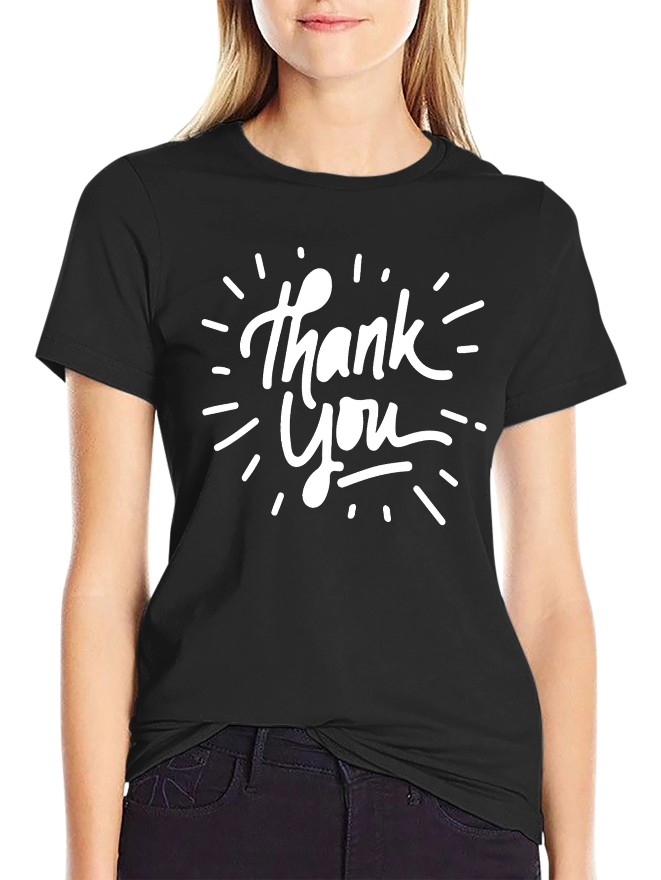 Thank You Graphic Print Black T-Shirt