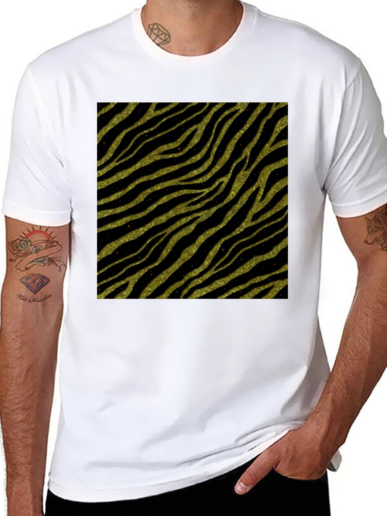 Zebra Stripe T-Shirt - Gold Glitter Animal Print Tee