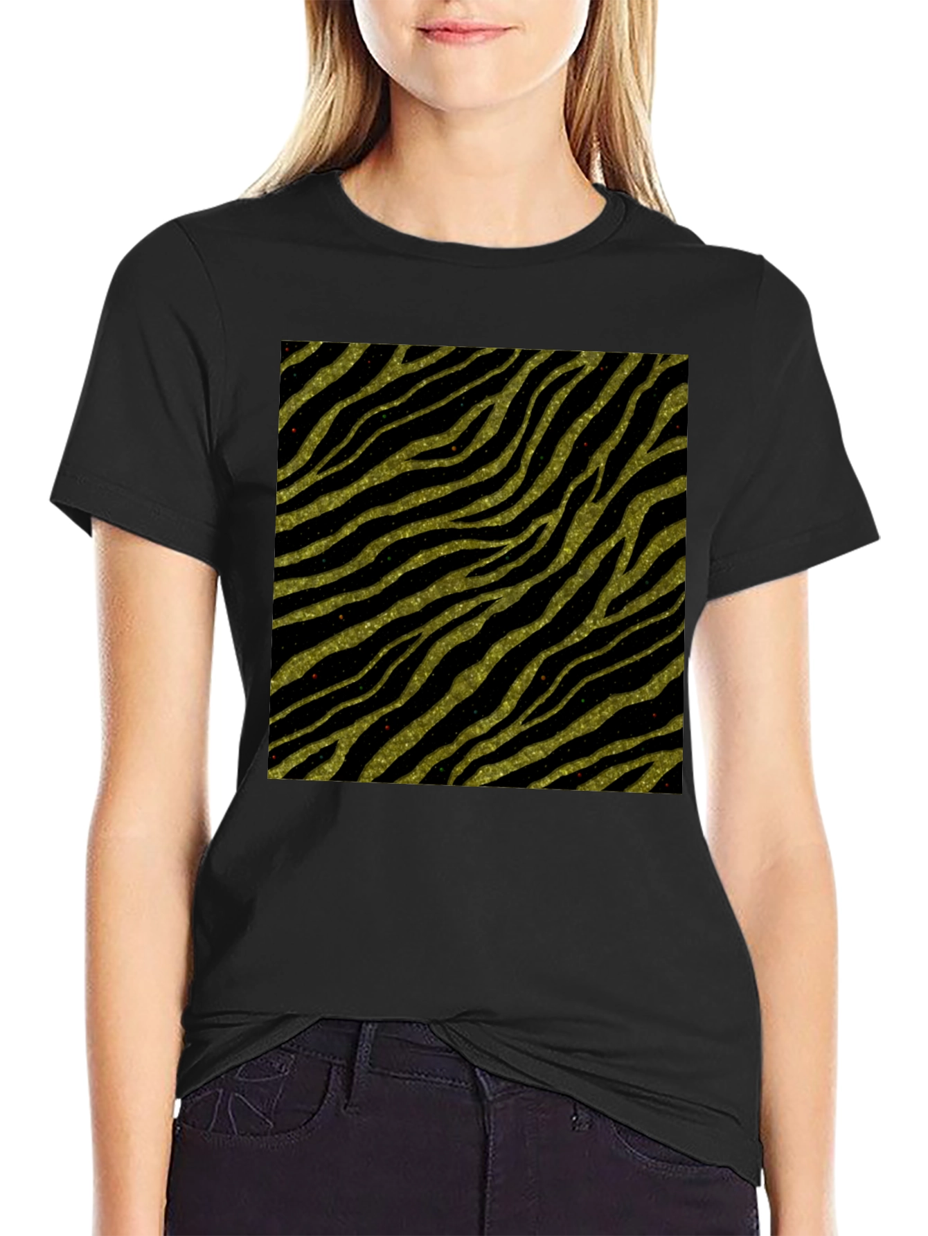 Zebra Stripe T-Shirt - Gold Glitter Animal Print Tee
