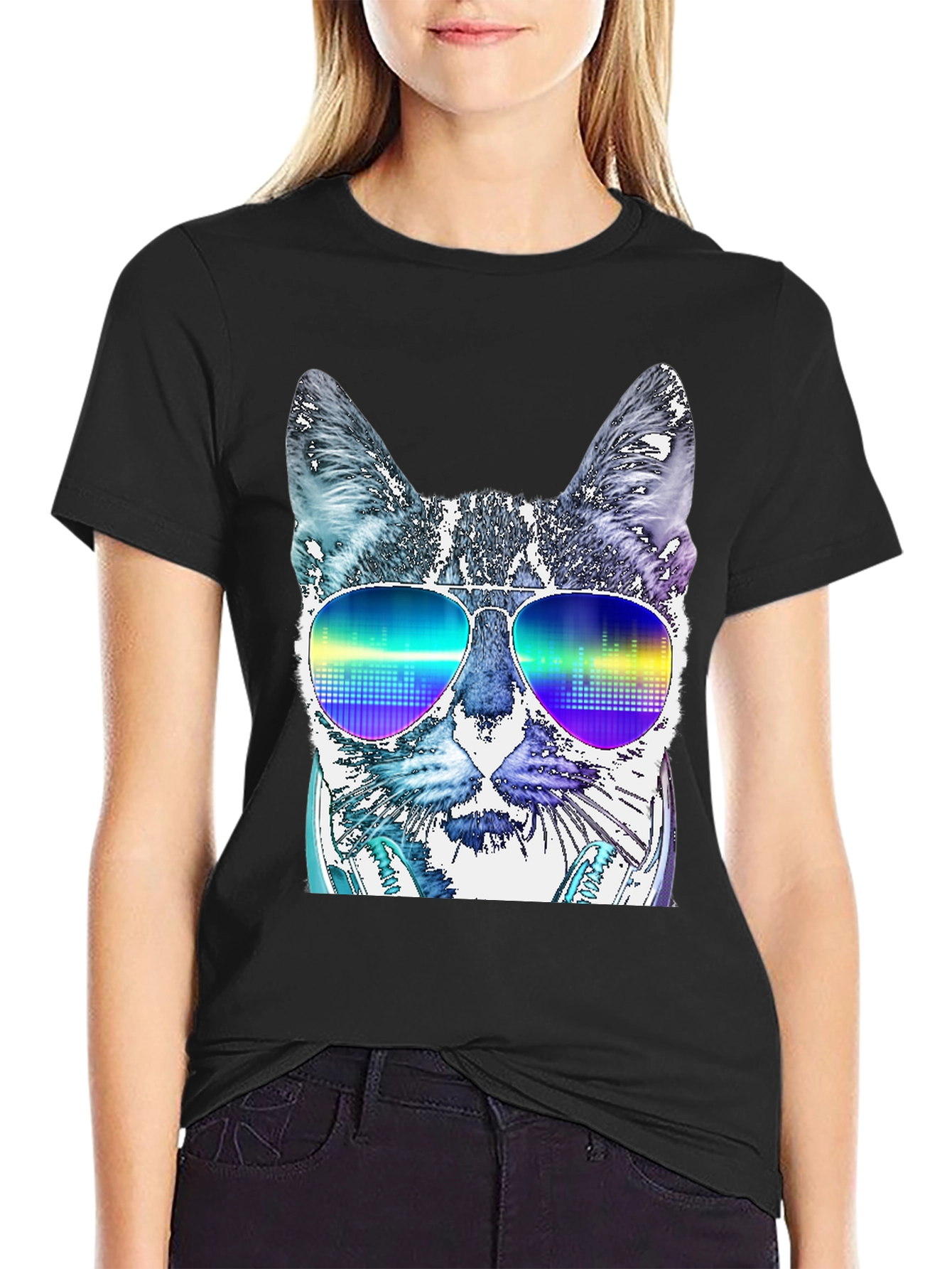 Cool Cat DJ T-Shirt - Mens Black Graphic Tee