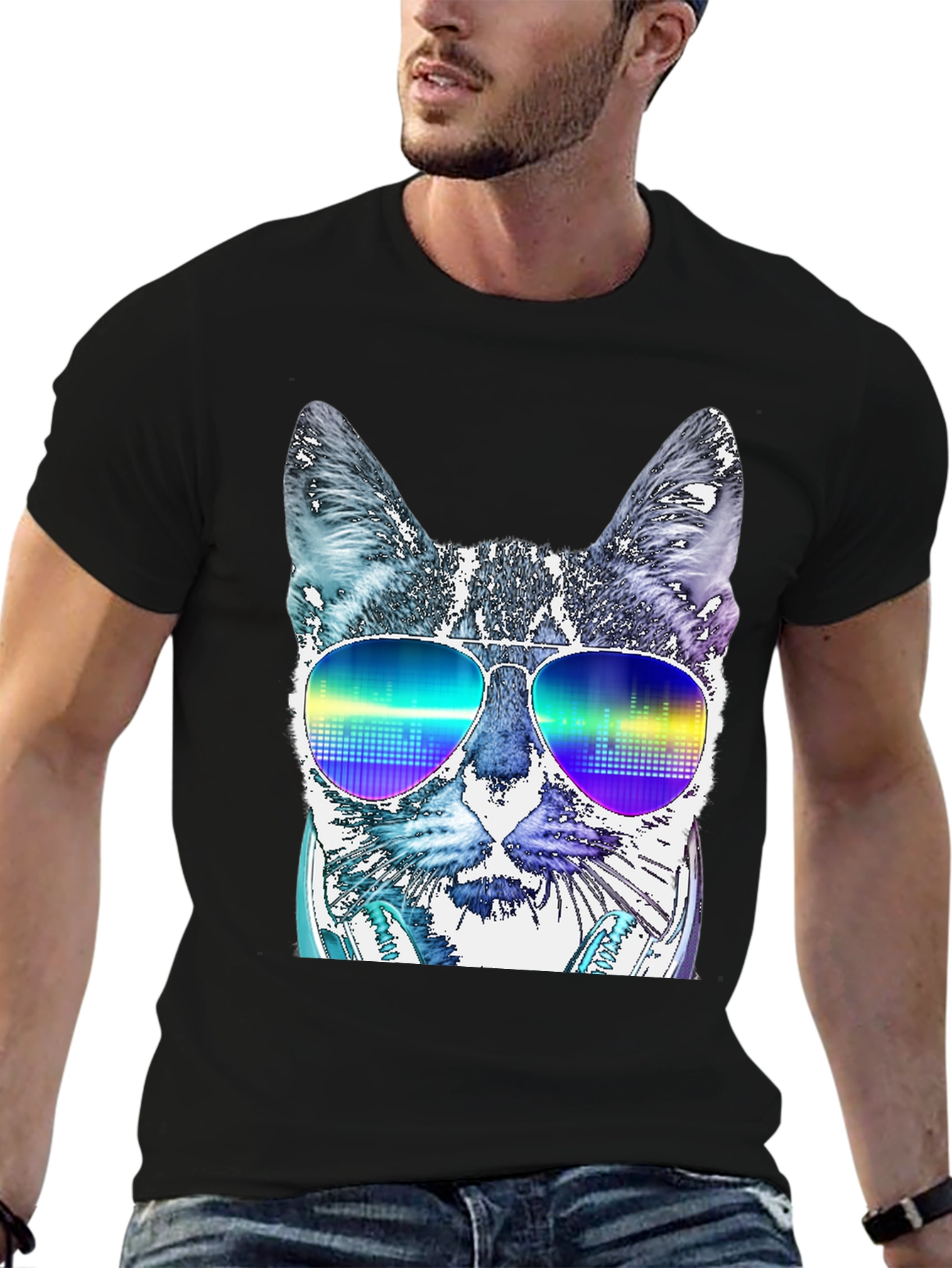 Cool Cat DJ T-Shirt - Mens Black Graphic Tee
