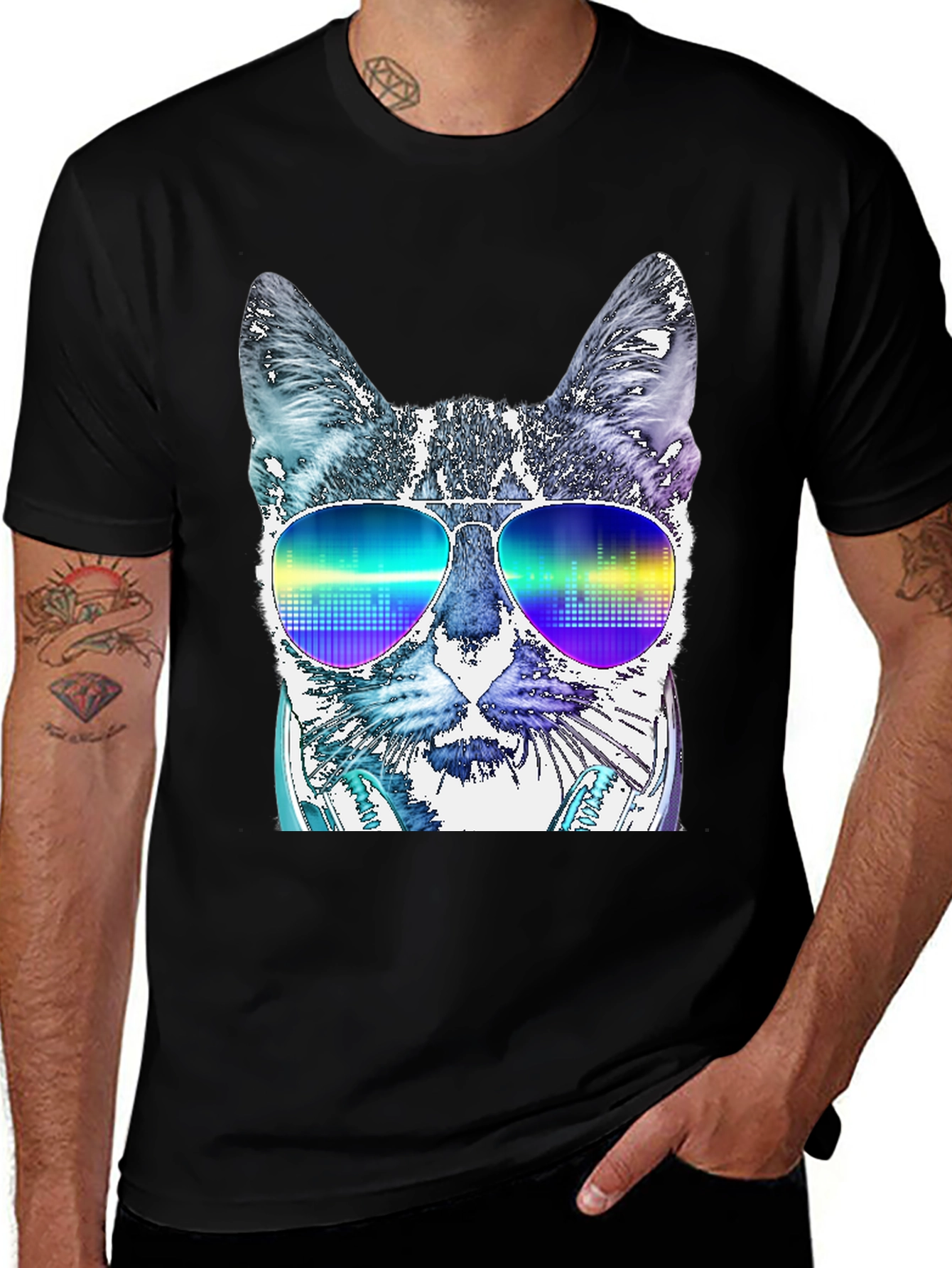 Cool Cat DJ T-Shirt - Mens Black Graphic Tee
