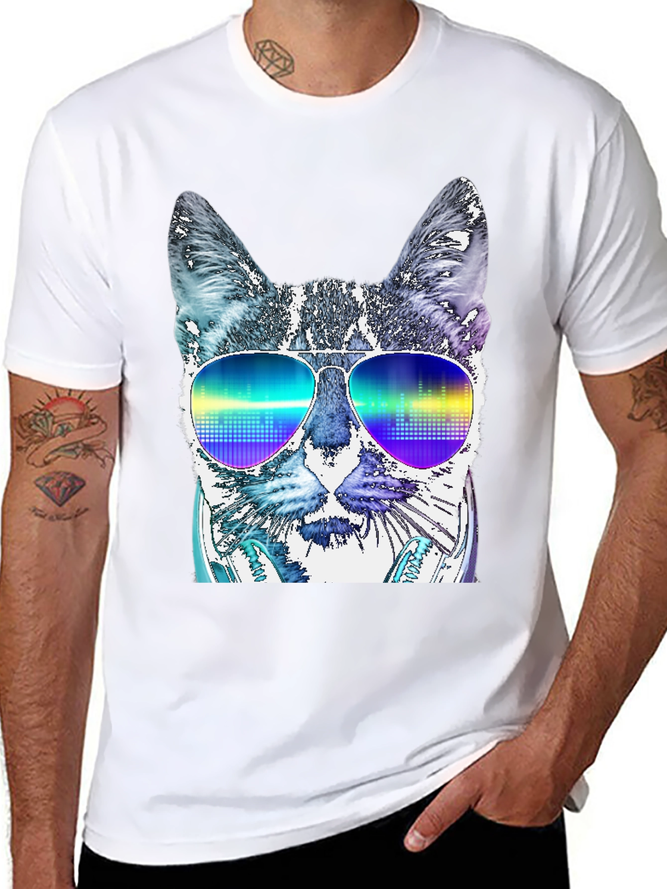 Cool Cat DJ T-Shirt - Mens Black Graphic Tee