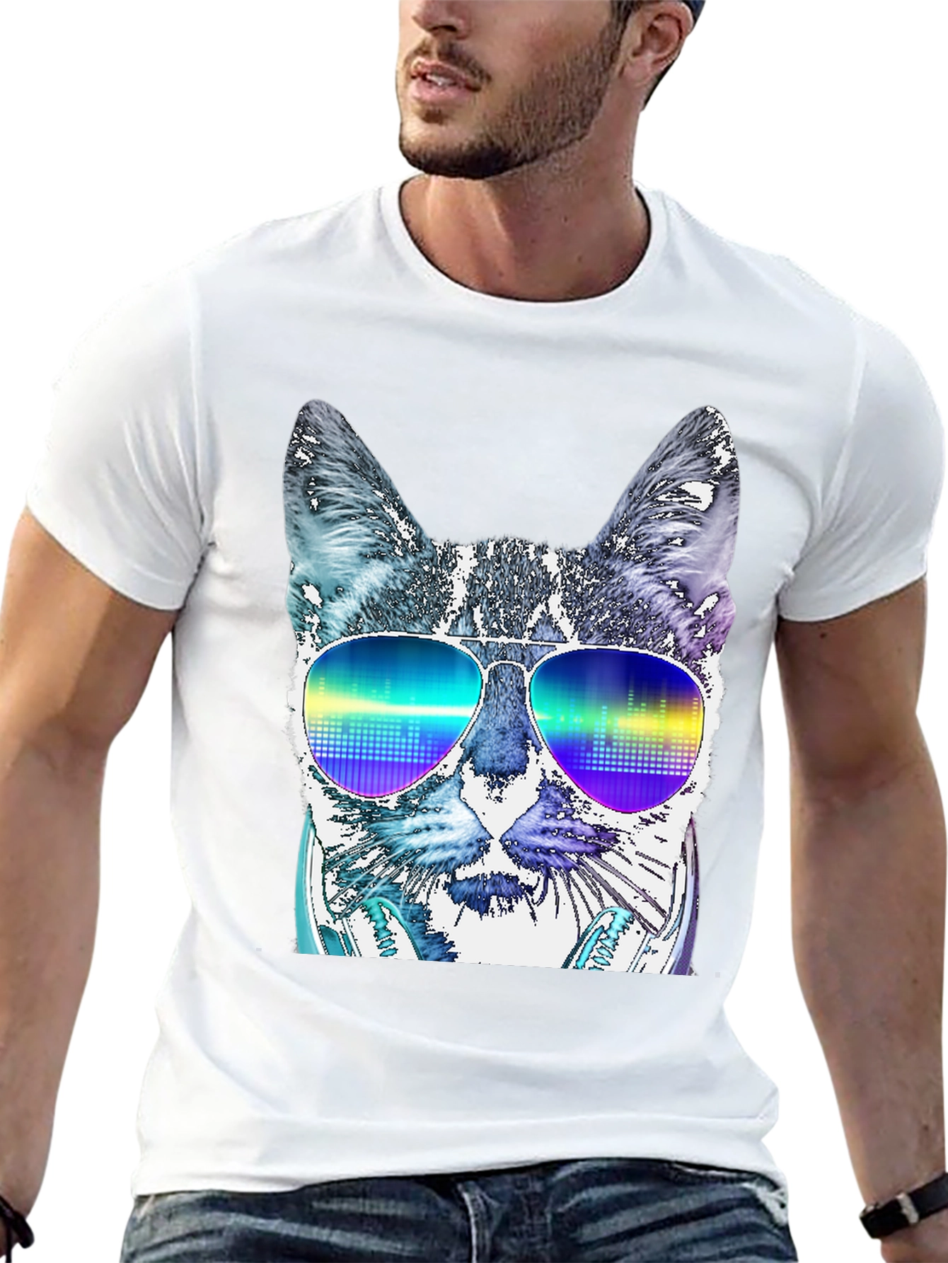 Cool Cat DJ T-Shirt - Mens Black Graphic Tee