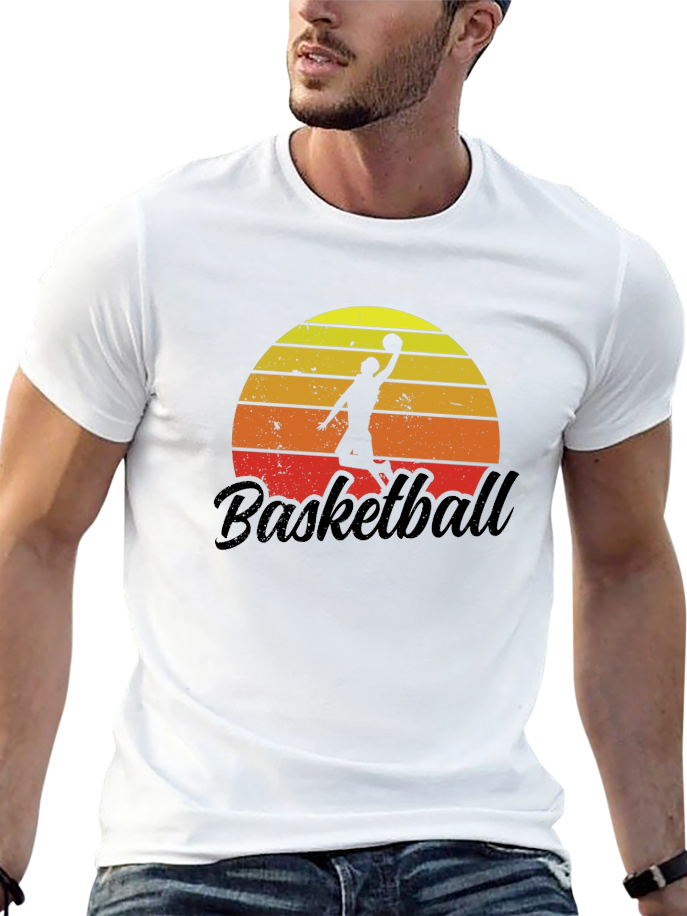 Retro Basketball Sunset Graphic T-Shirt