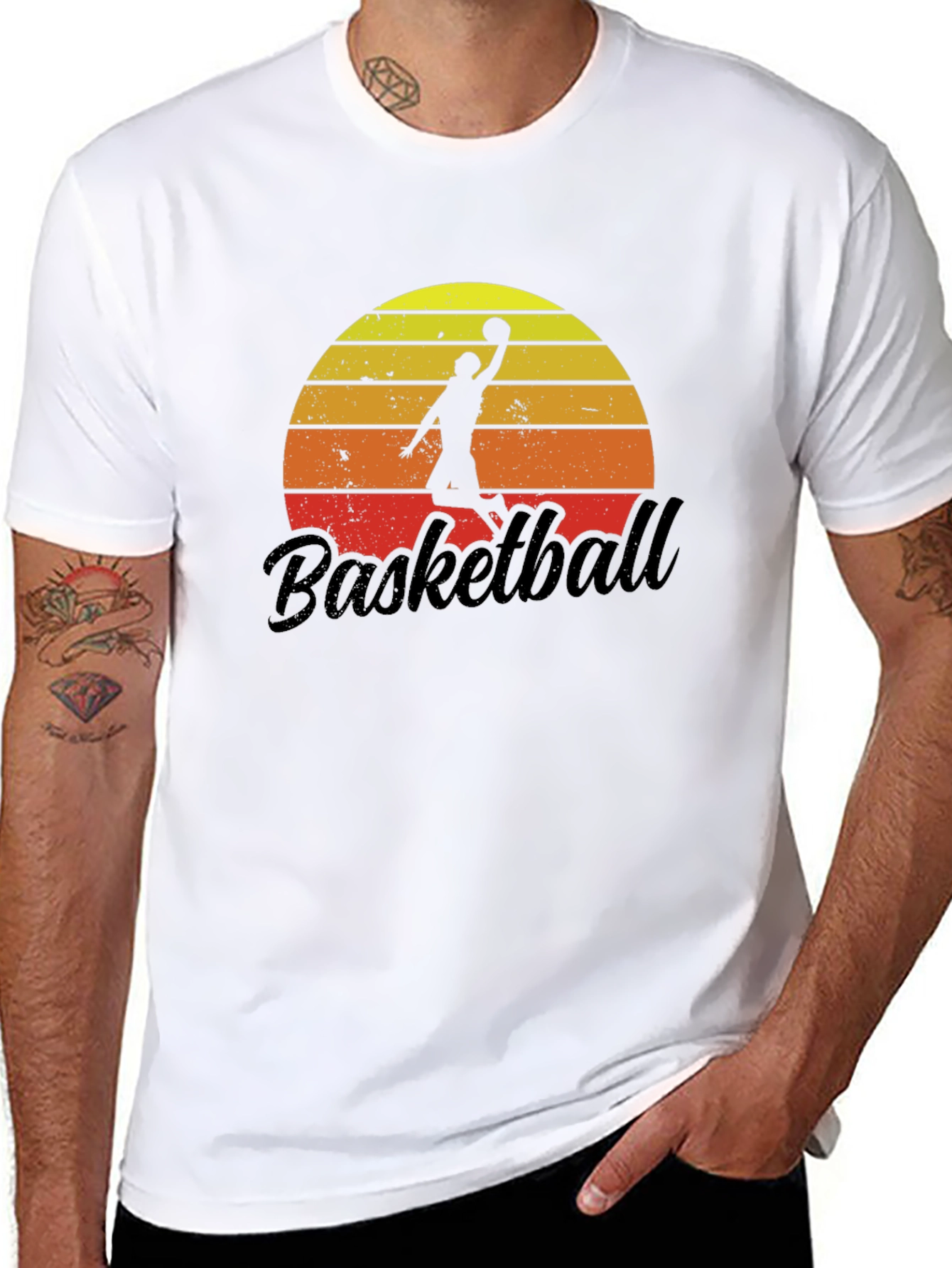 Retro Basketball Sunset Graphic T-Shirt