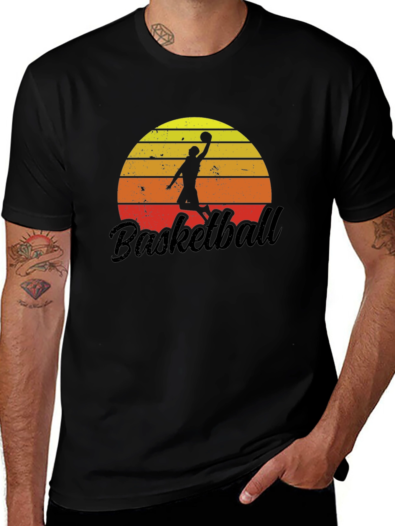 Retro Basketball Sunset Graphic T-Shirt