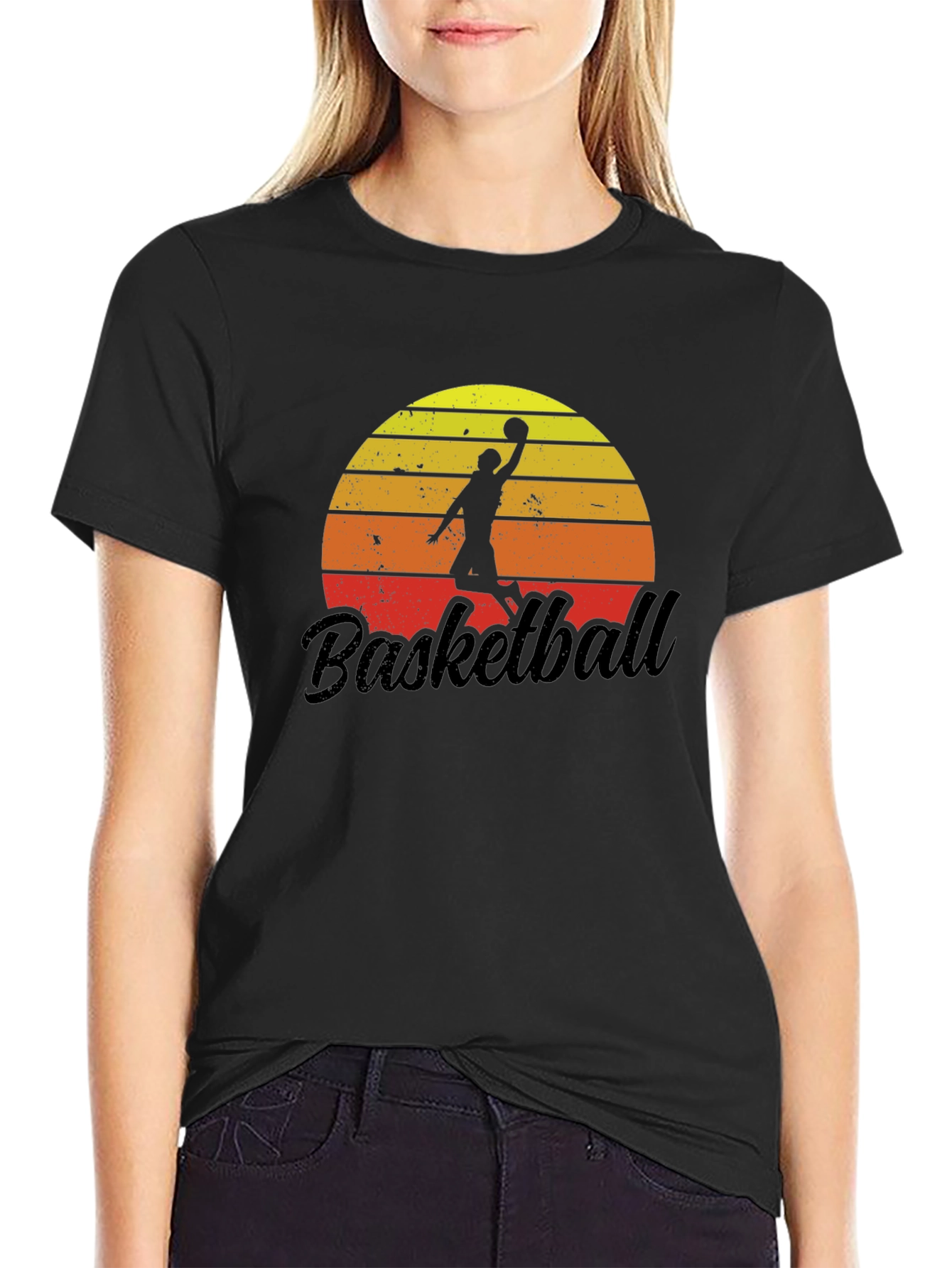 Retro Basketball Sunset Graphic T-Shirt