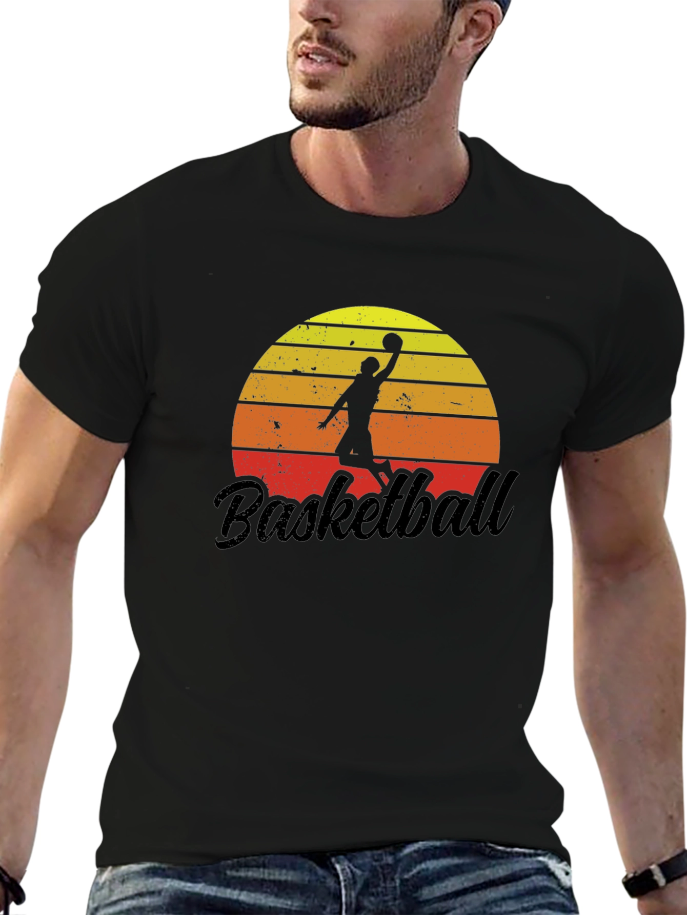 Retro Basketball Sunset Graphic T-Shirt