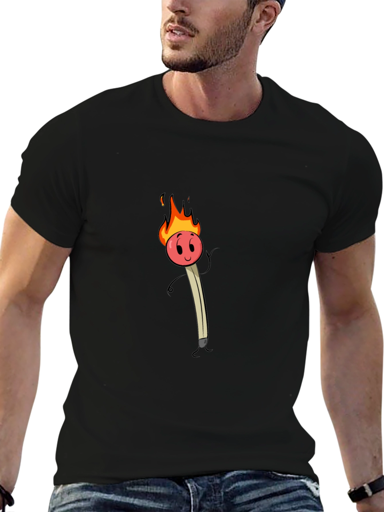 Funny Cartoon Matchstick Graphic T-Shirt