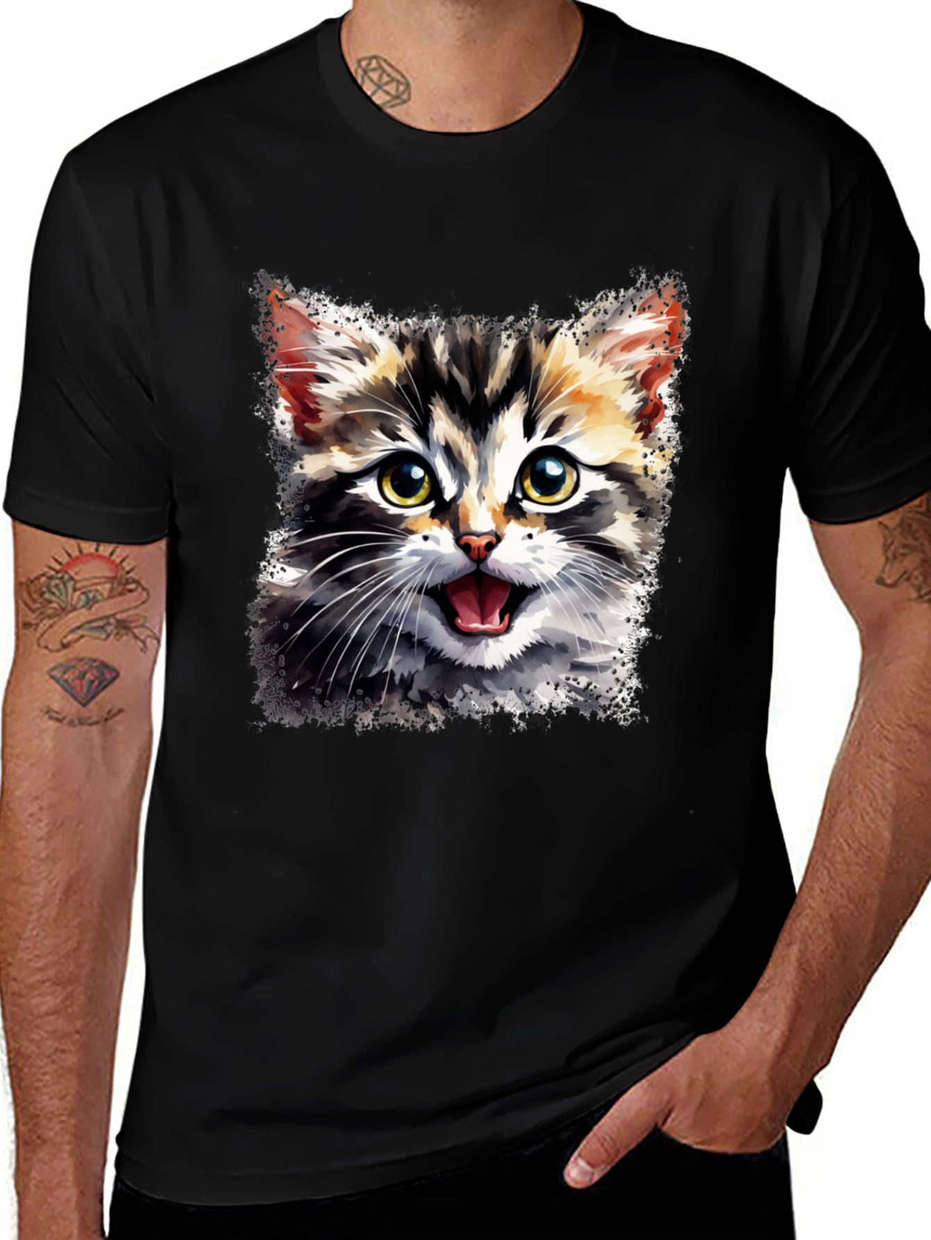 Cute Cat Graphic Tee - Unisex Black T-Shirt